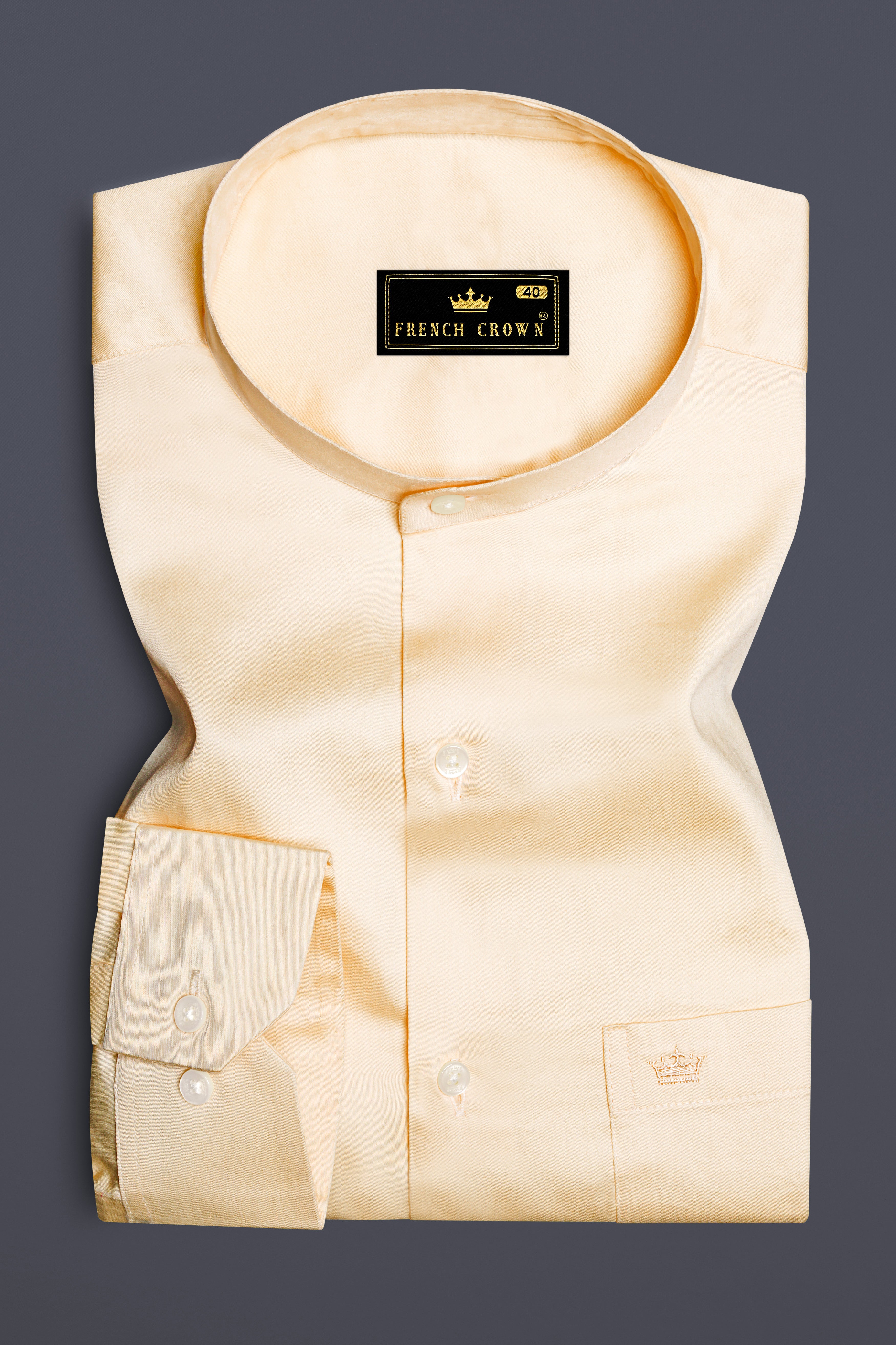 Vanilla-Almond Cream Subtle Sheen Super Soft Premium Cotton Semi Formal Mandarin Collar Shirt