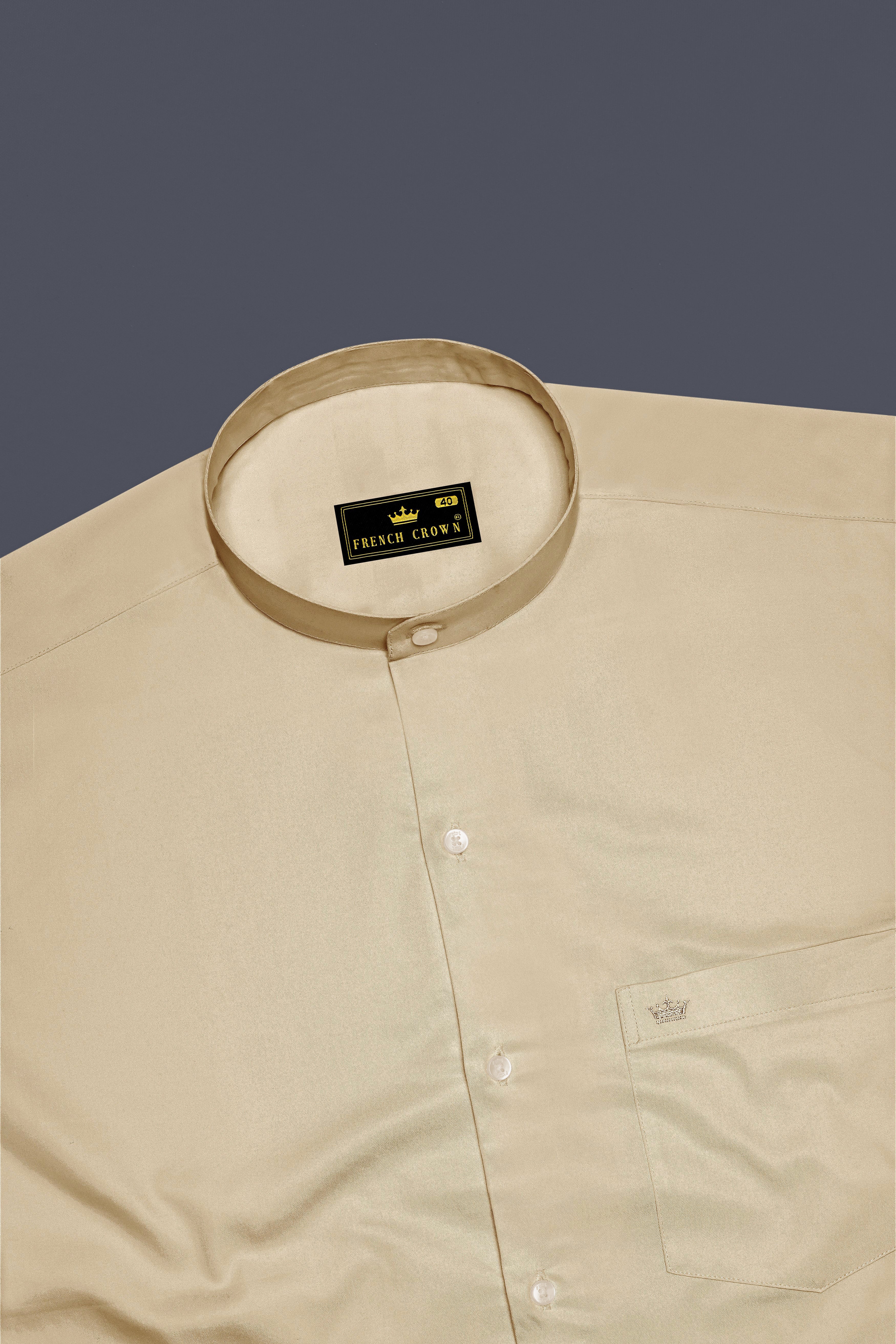 Vanilla-Almond Cream Subtle Sheen Super Soft Premium Cotton Semi Formal Mandarin Collar Shirt