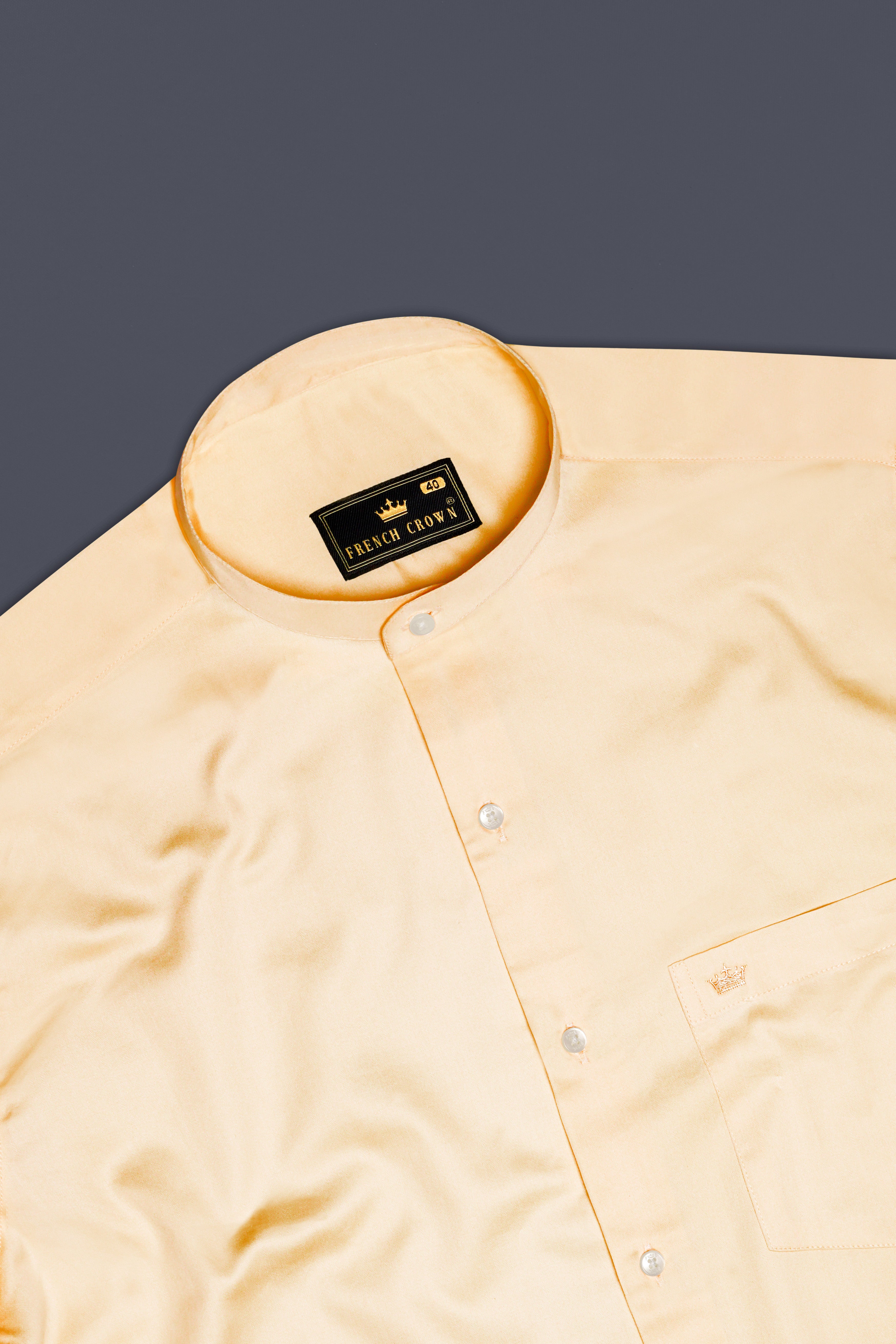 Vanilla-Almond Cream Subtle Sheen Super Soft Premium Cotton Semi Formal Mandarin Collar Shirt