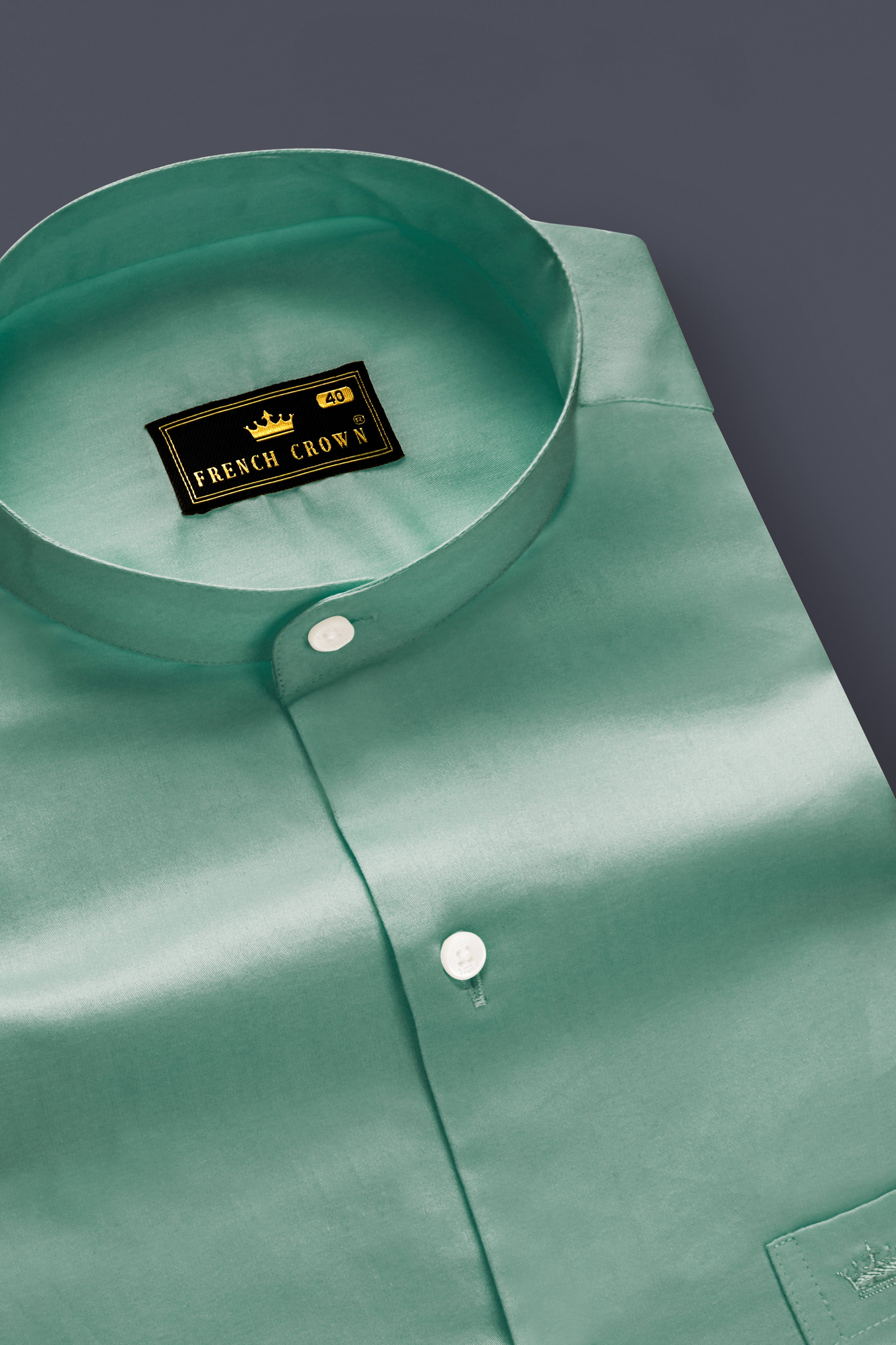 Emerald Charm-Oxley Green Solid Subtle Sheen Super Soft Premium Cotton Semi Formal Mandarin Collar Shirt 13611-M-38, 13611-M-H-38, 13611-M-39, 13611-M-H-39, 13611-M-40, 13611-M-H-40, 13611-M-42, 13611-M-H-42, 13611-M-44, 13611-M-H-44, 13611-M-46, 13611-M-H-46, 13611-M-48, 13611-M-H-48, 13611-M-50, 13611-M-H-50, 13611-M-52, 13611-M-H-52