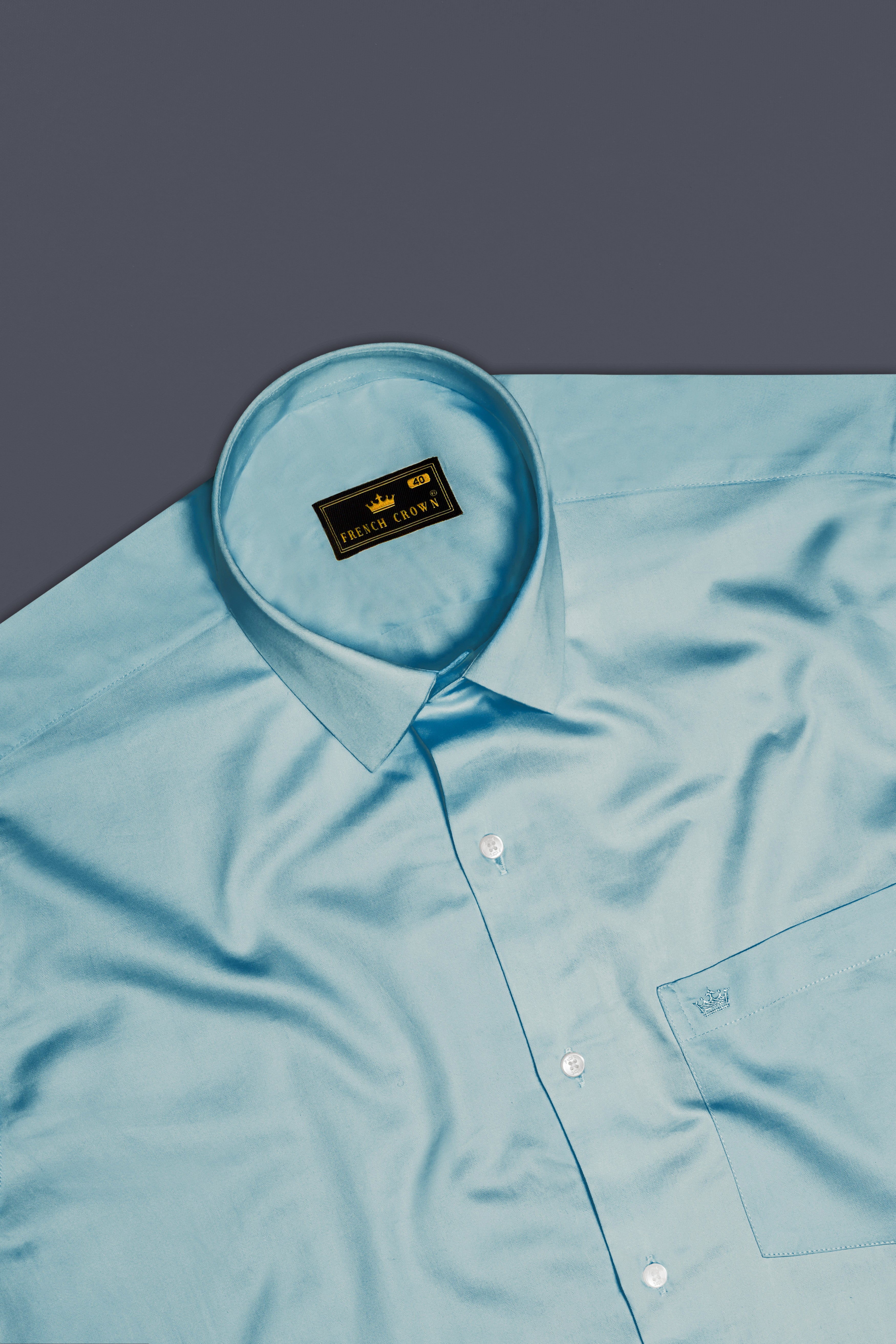 Azure Mist-Cyan Opaque Blue Subtle Sheen Super Soft Premium Cotton Dress Shirt