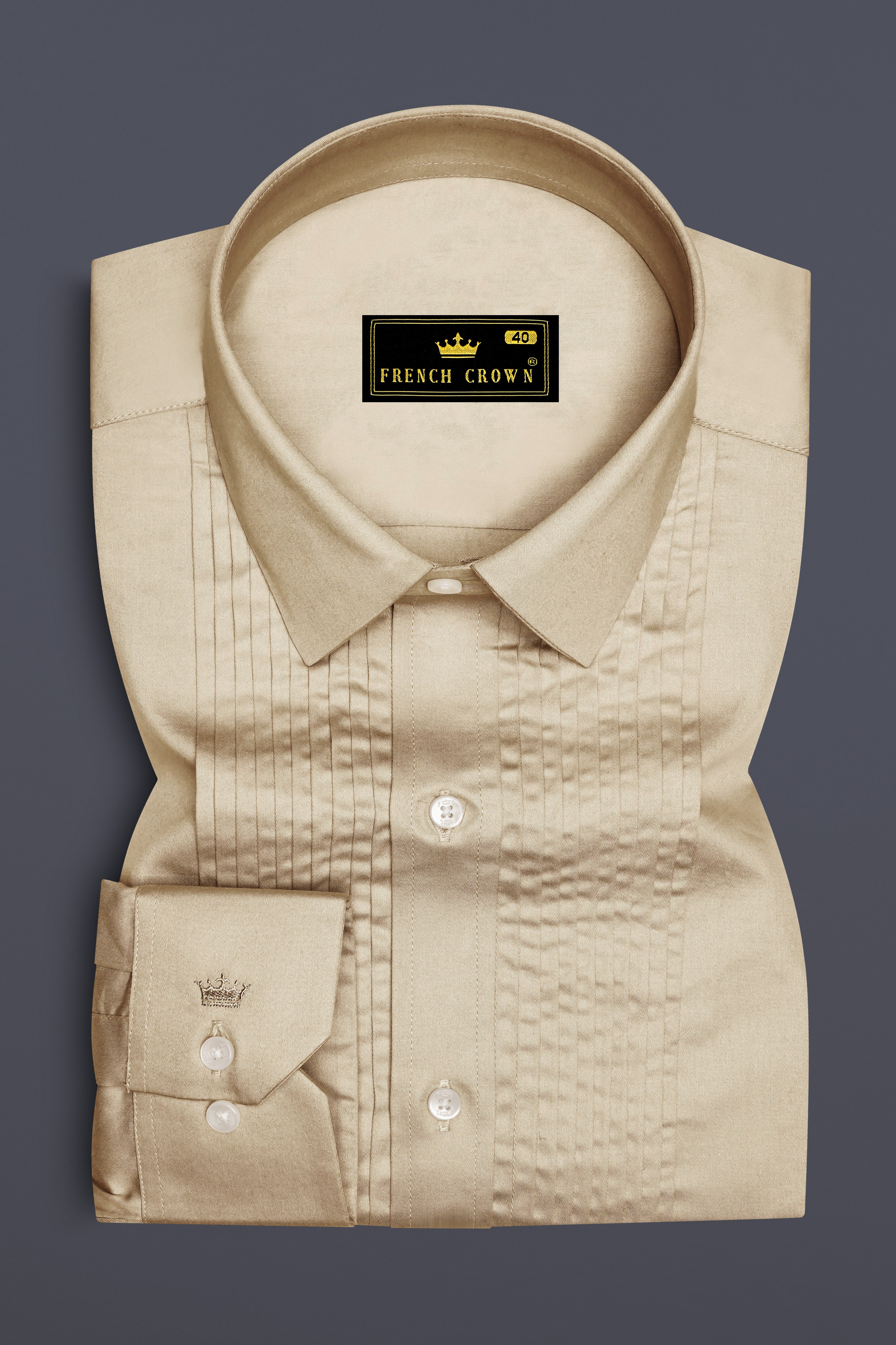 Vanilla-Almond Cream Subtle Sheen Super Soft Premium Cotton Tuxedo Shirt