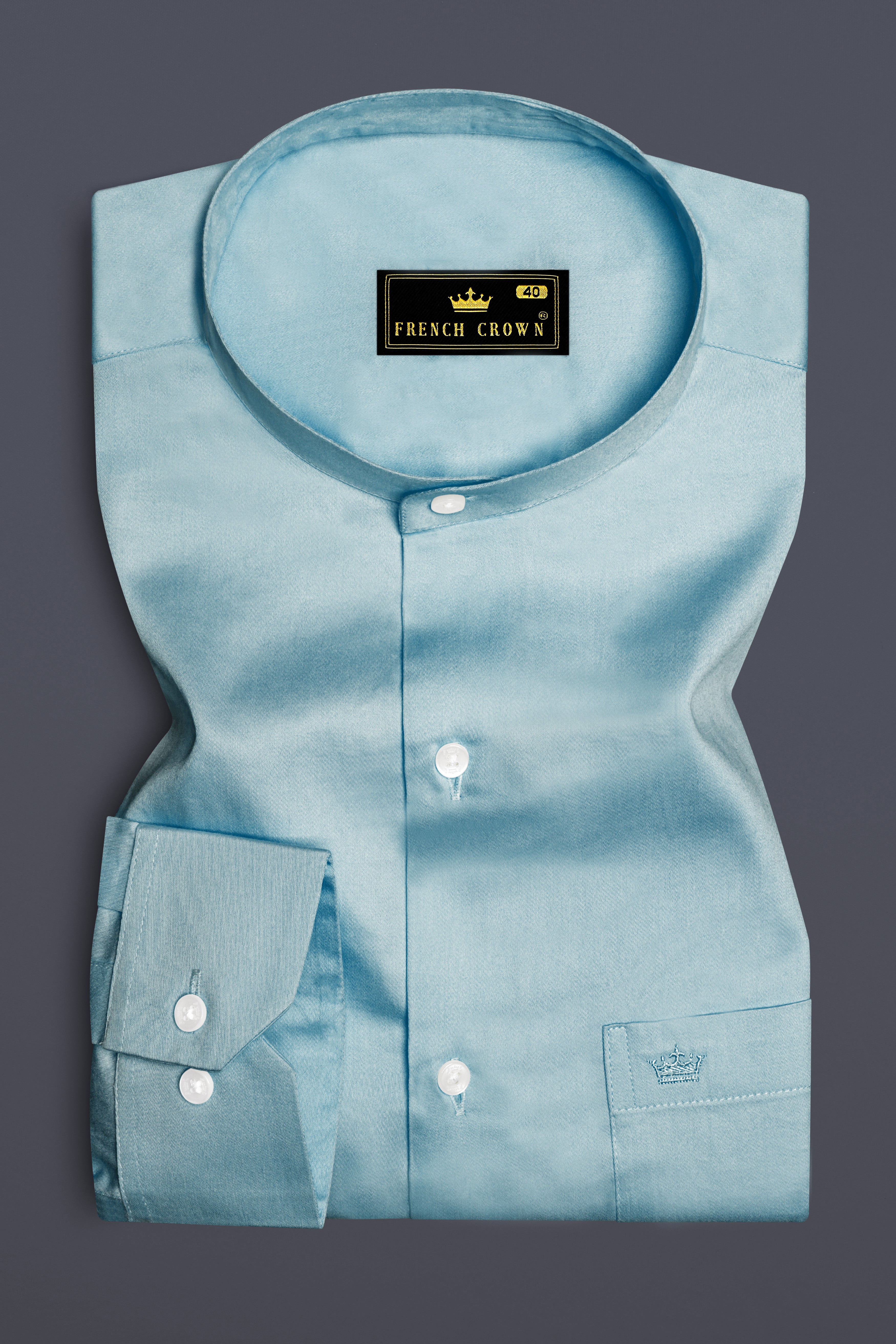 Azure Mist-Cyan Opaque Blue Subtle Sheen Super Soft Premium Cotton Semi Formal Mandarin Collar Shirt 13653-M-38, 13653-M-H-38, 13653-M-39, 13653-M-H-39, 13653-M-40, 13653-M-H-40, 13653-M-42, 13653-M-H-42, 13653-M-44, 13653-M-H-44, 13653-M-46, 13653-M-H-46, 13653-M-48, 13653-M-H-48, 13653-M-50, 13653-M-H-50, 13653-M-52, 13653-M-H-52