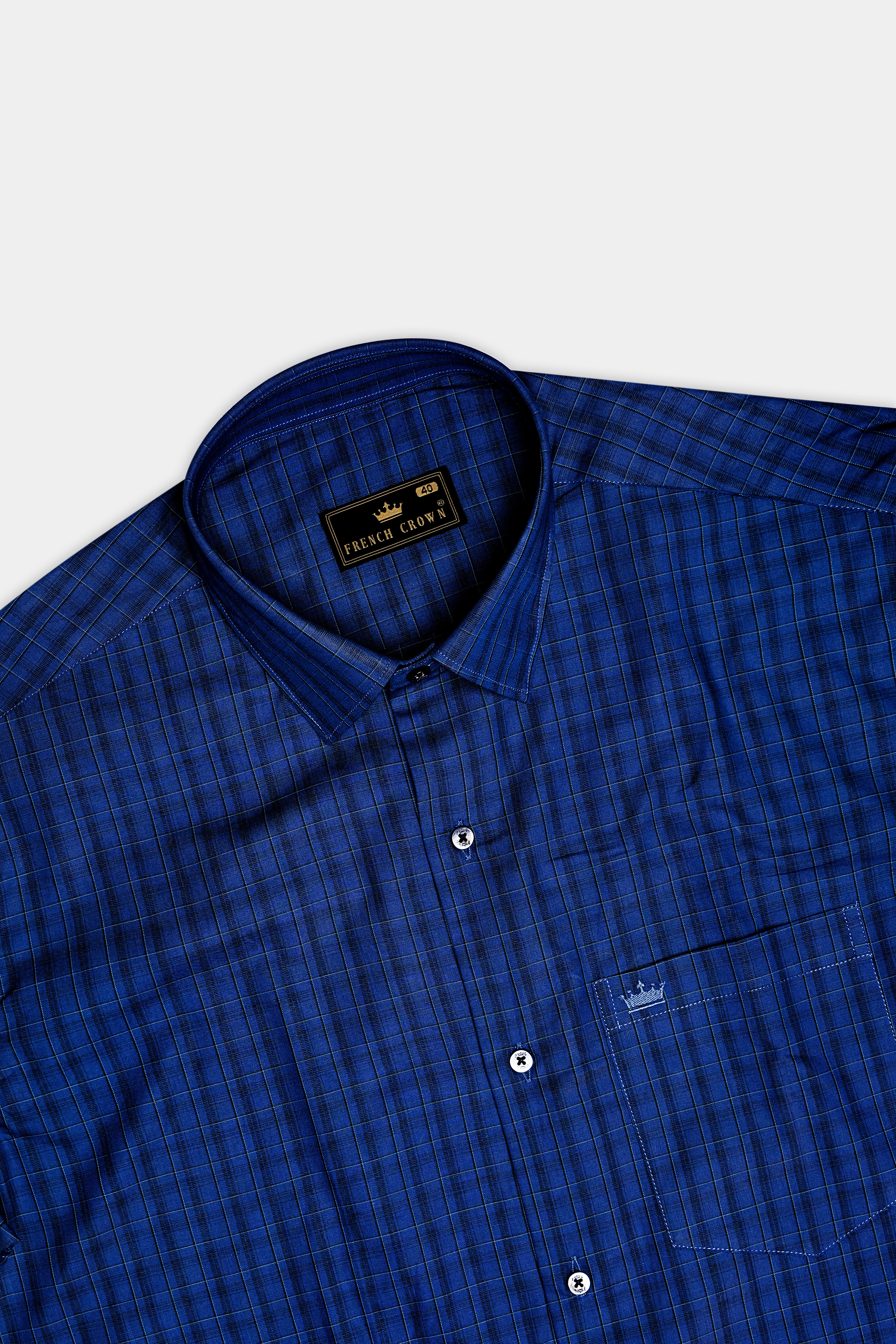 Dark Midnight Blue Plaid Poplin Giza Cotton Shirt