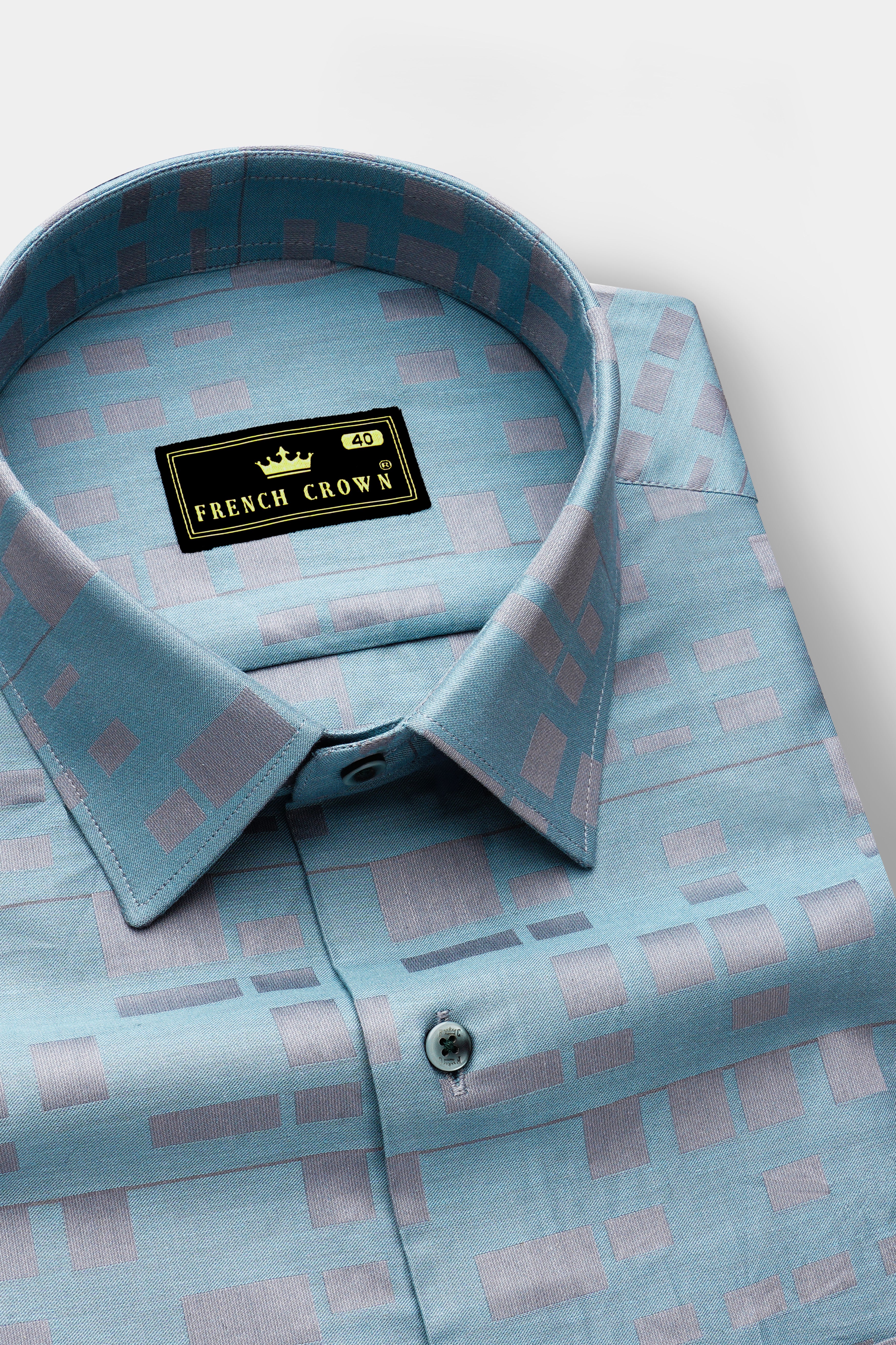 Regent Grey Square Printed Jacquard Cotton Shirt