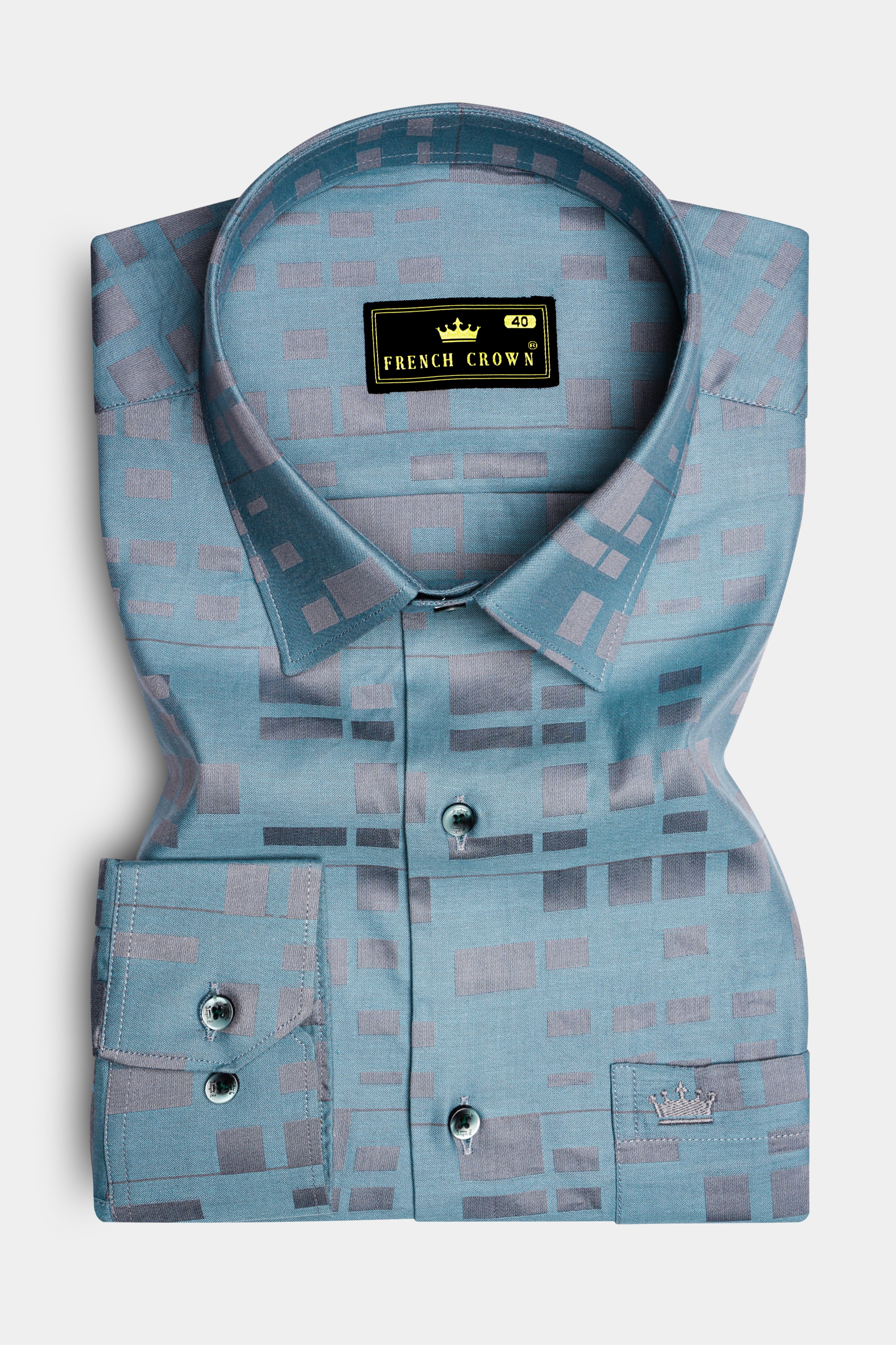 Regent Grey Square Printed Jacquard Cotton Shirt
