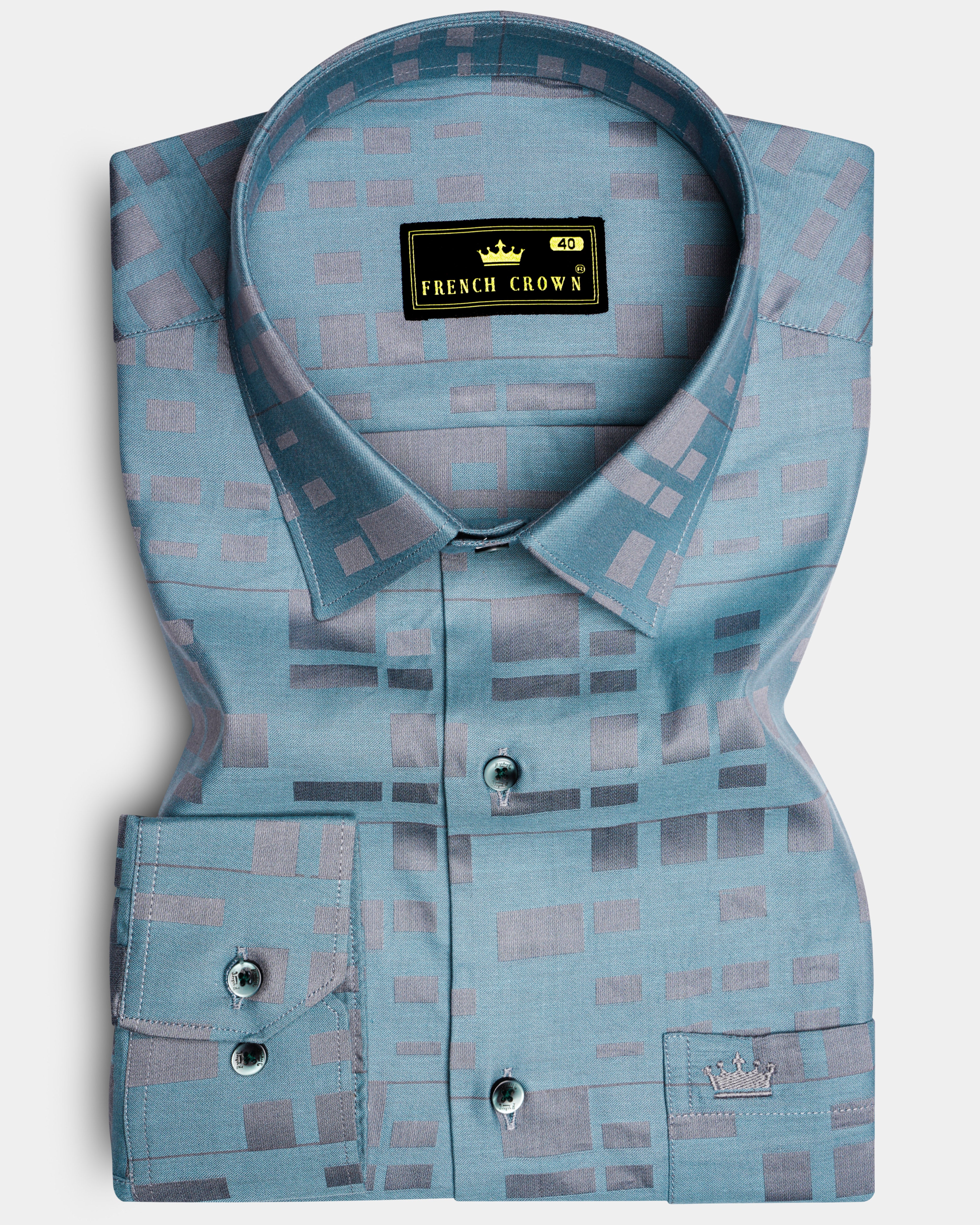 Regent Grey Square Printed Jacquard Cotton Shirt