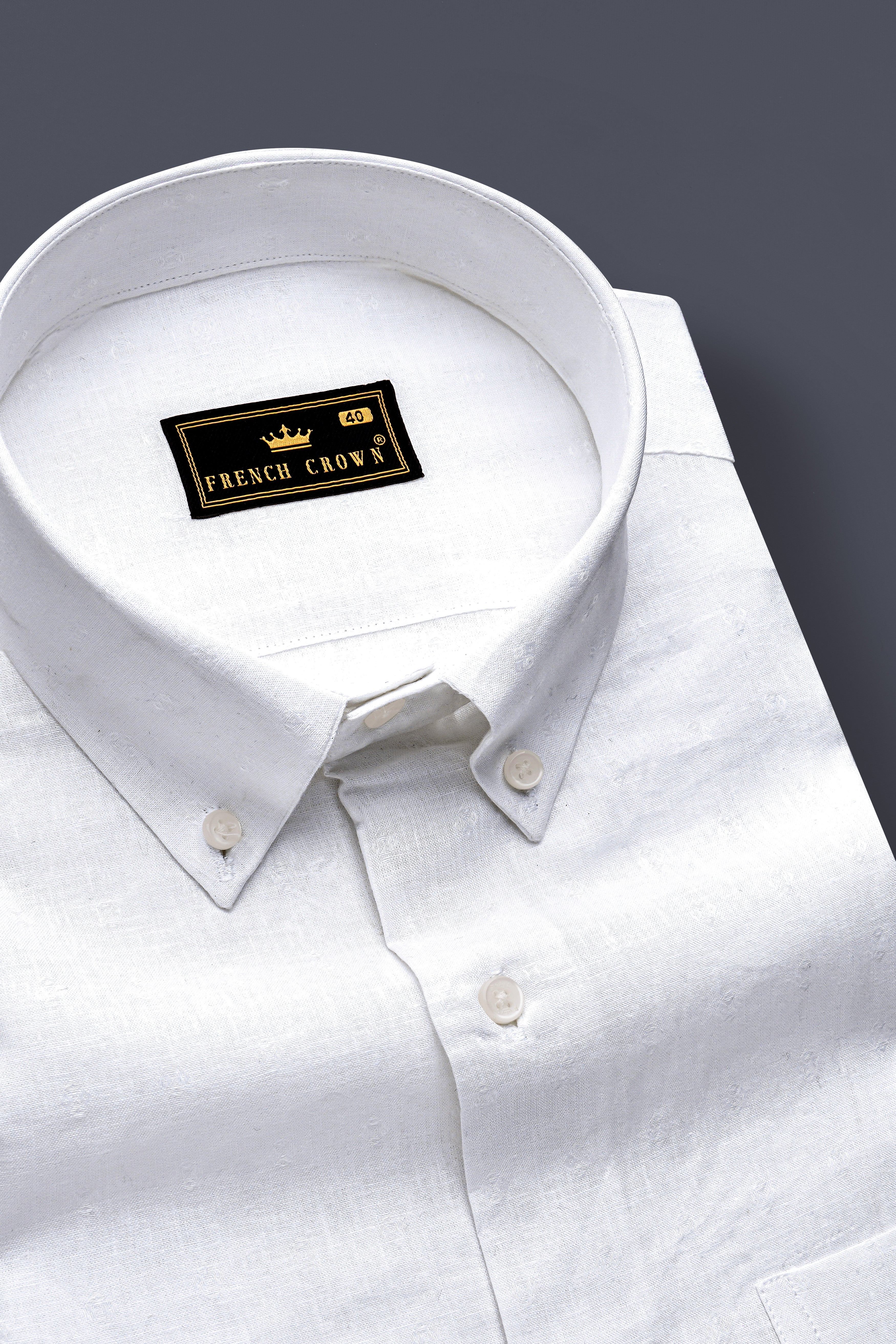 Bright White Linen Jacquard textured Premium Cotton Shirt