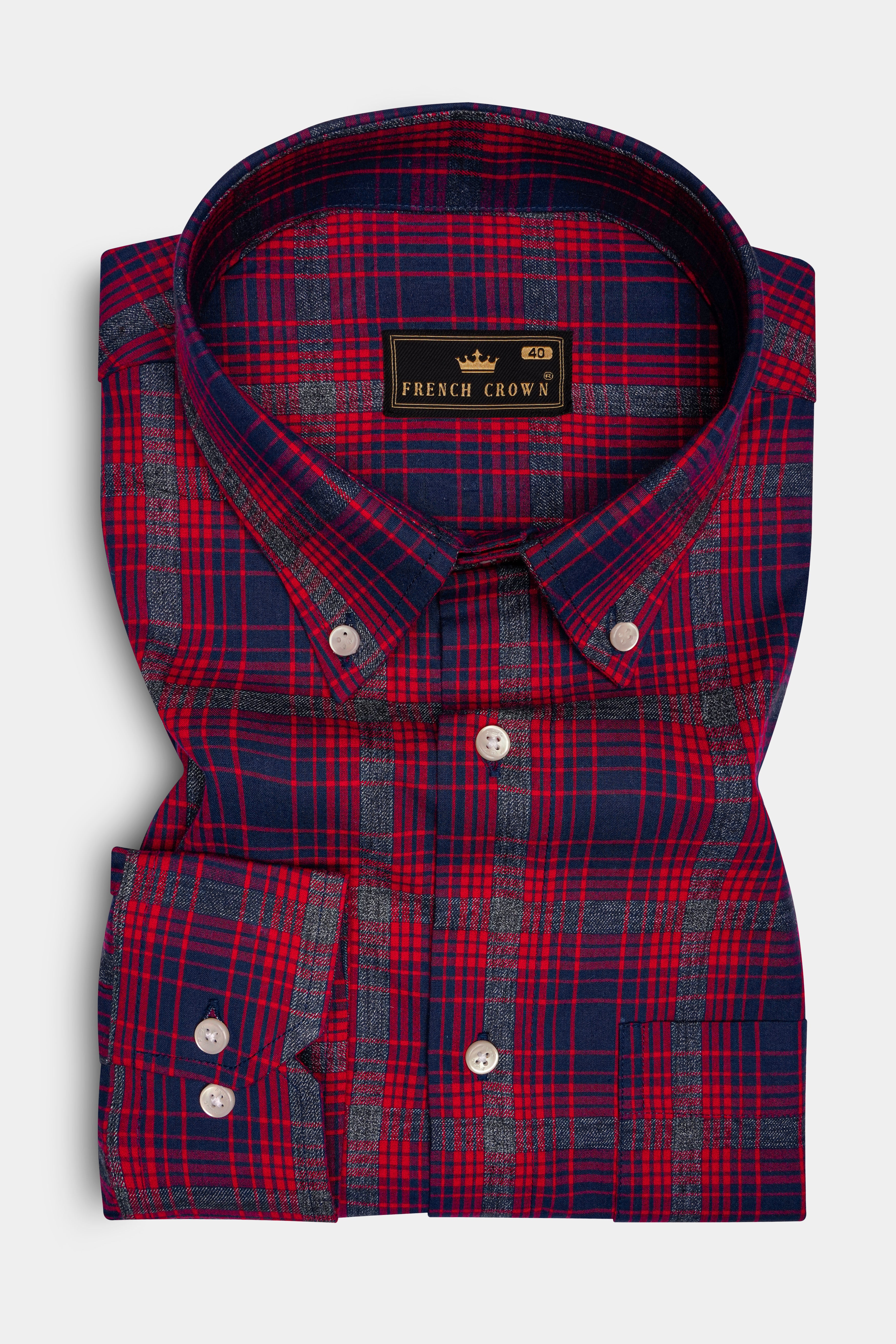 Paprika Red And Vulcan Blue Plaid Super Soft Premium Cotton Dress Shirt
