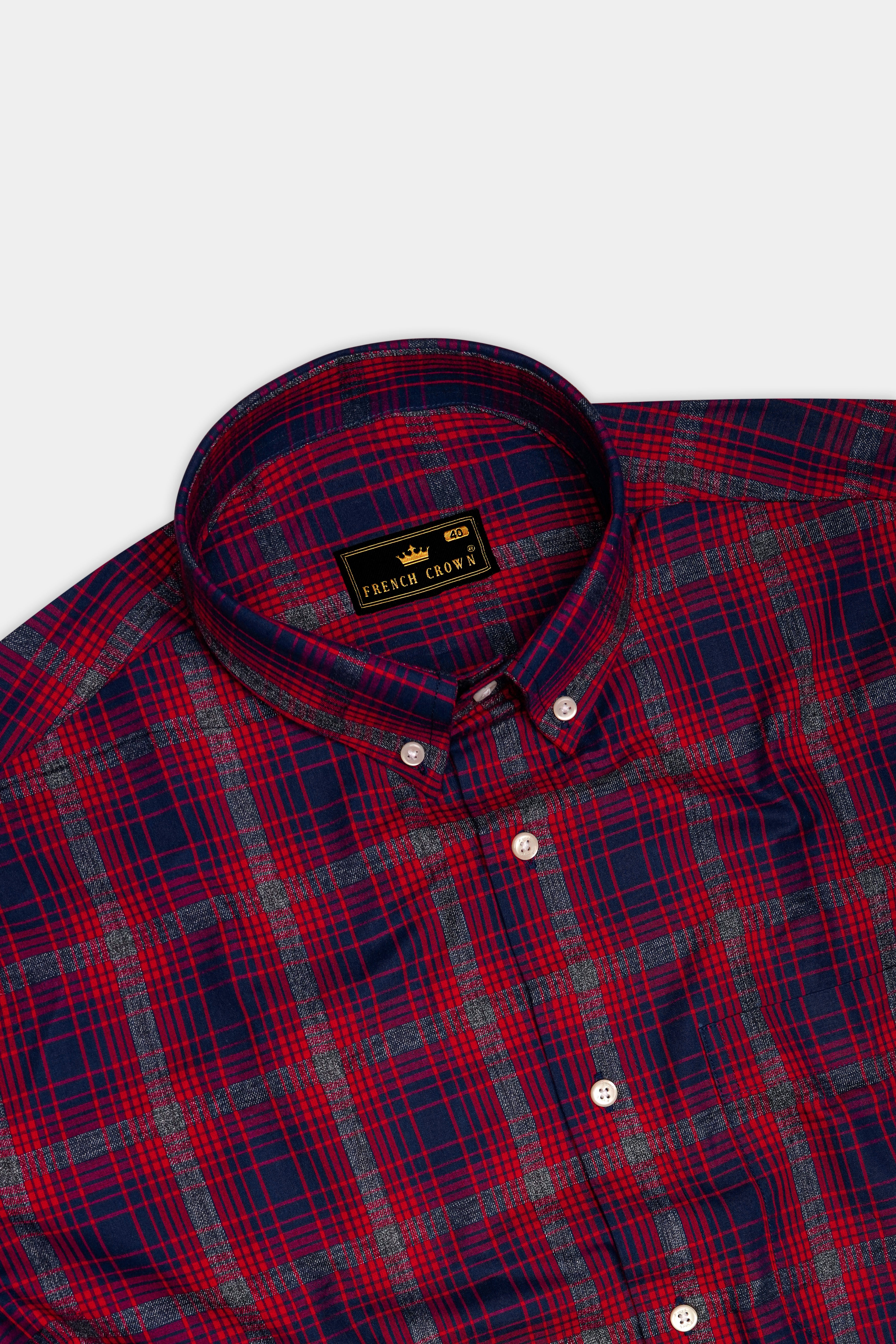 Paprika Red And Vulcan Blue Plaid Super Soft Premium Cotton Dress Shirt