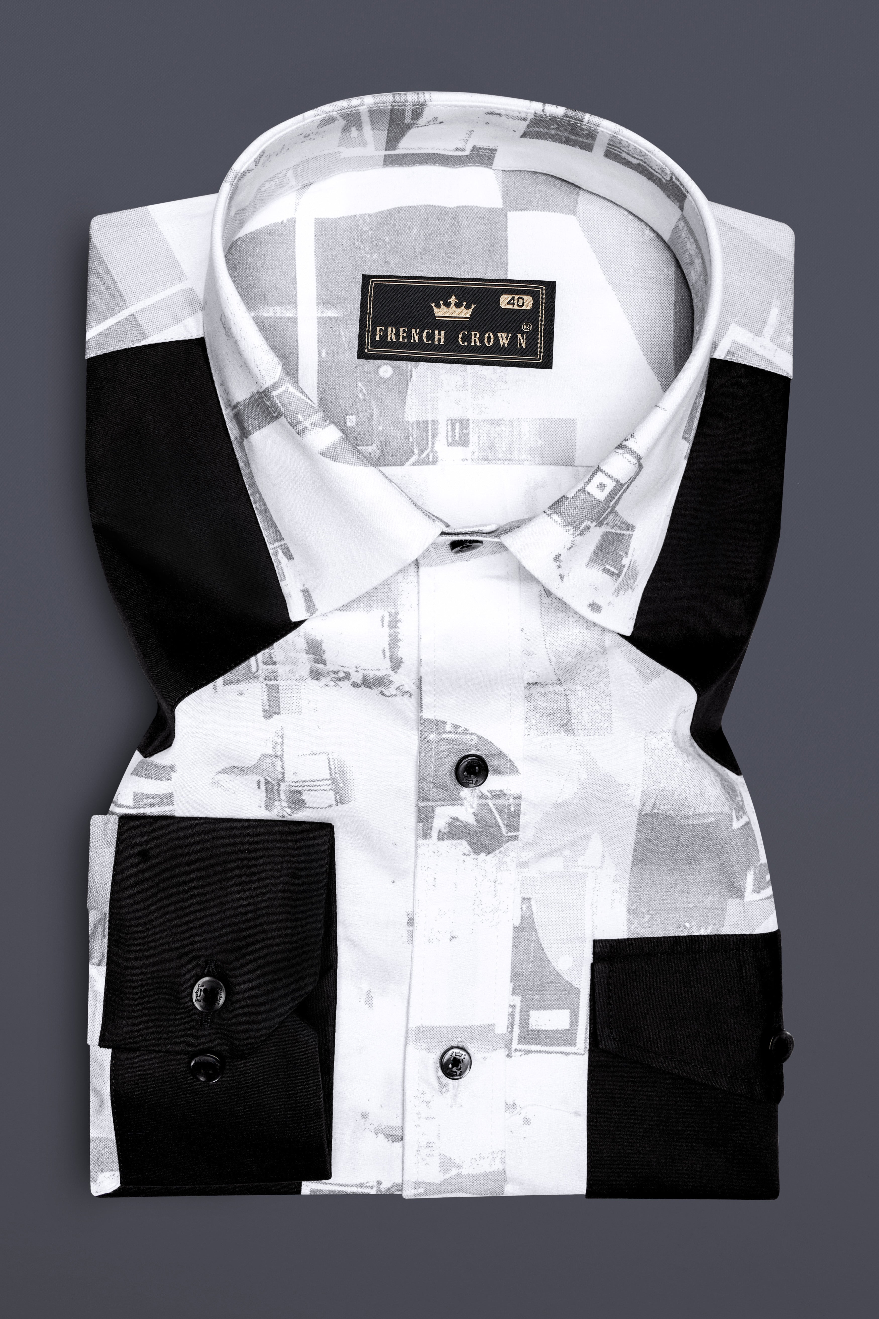 Fedora Gray And Bright White Printed Subtle Sheen Super Soft Premium Cotton Casual Designer Shirt