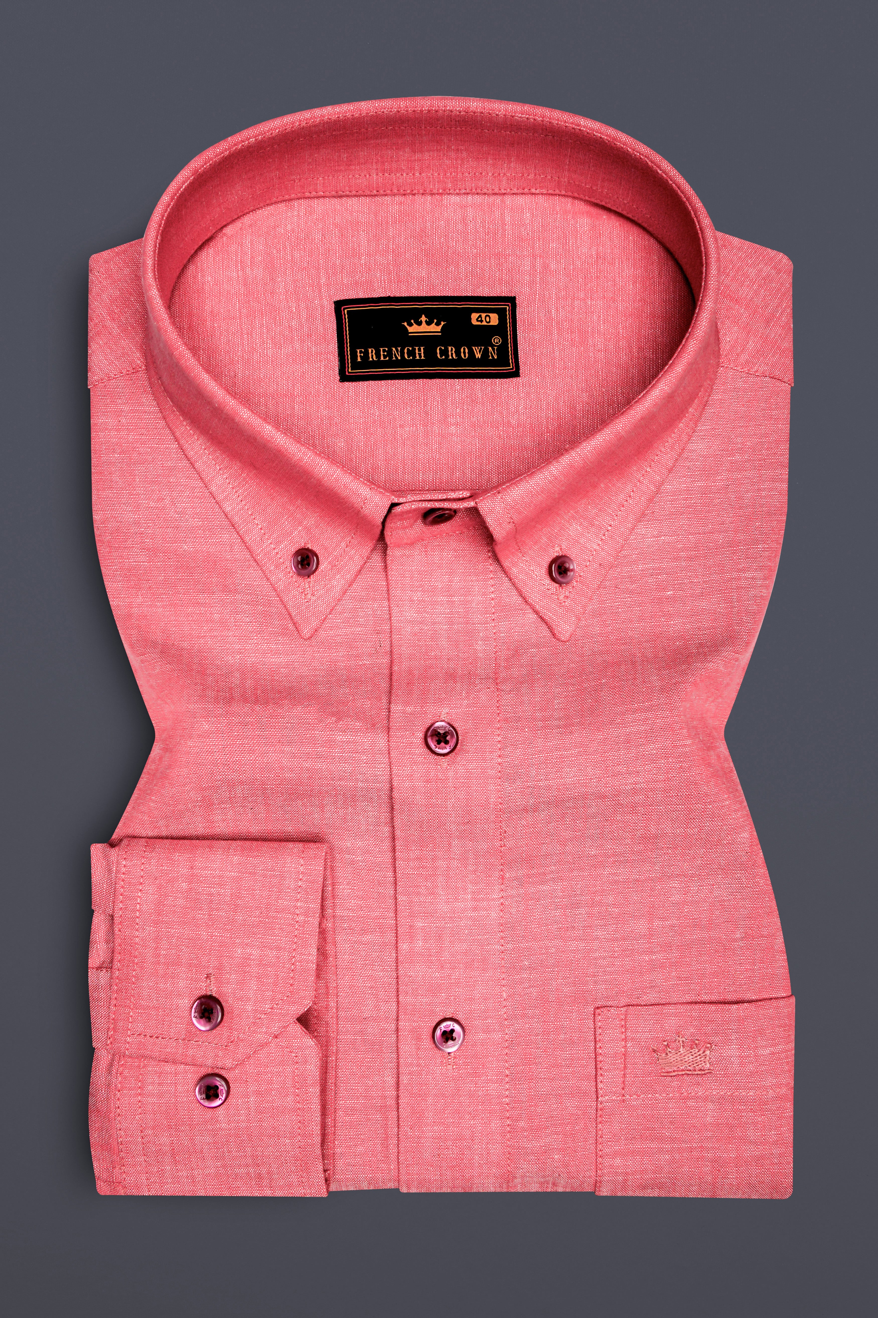 Blusheen-Brink Pink Solid Oxford Premium Cotton Semi Formal Shirt