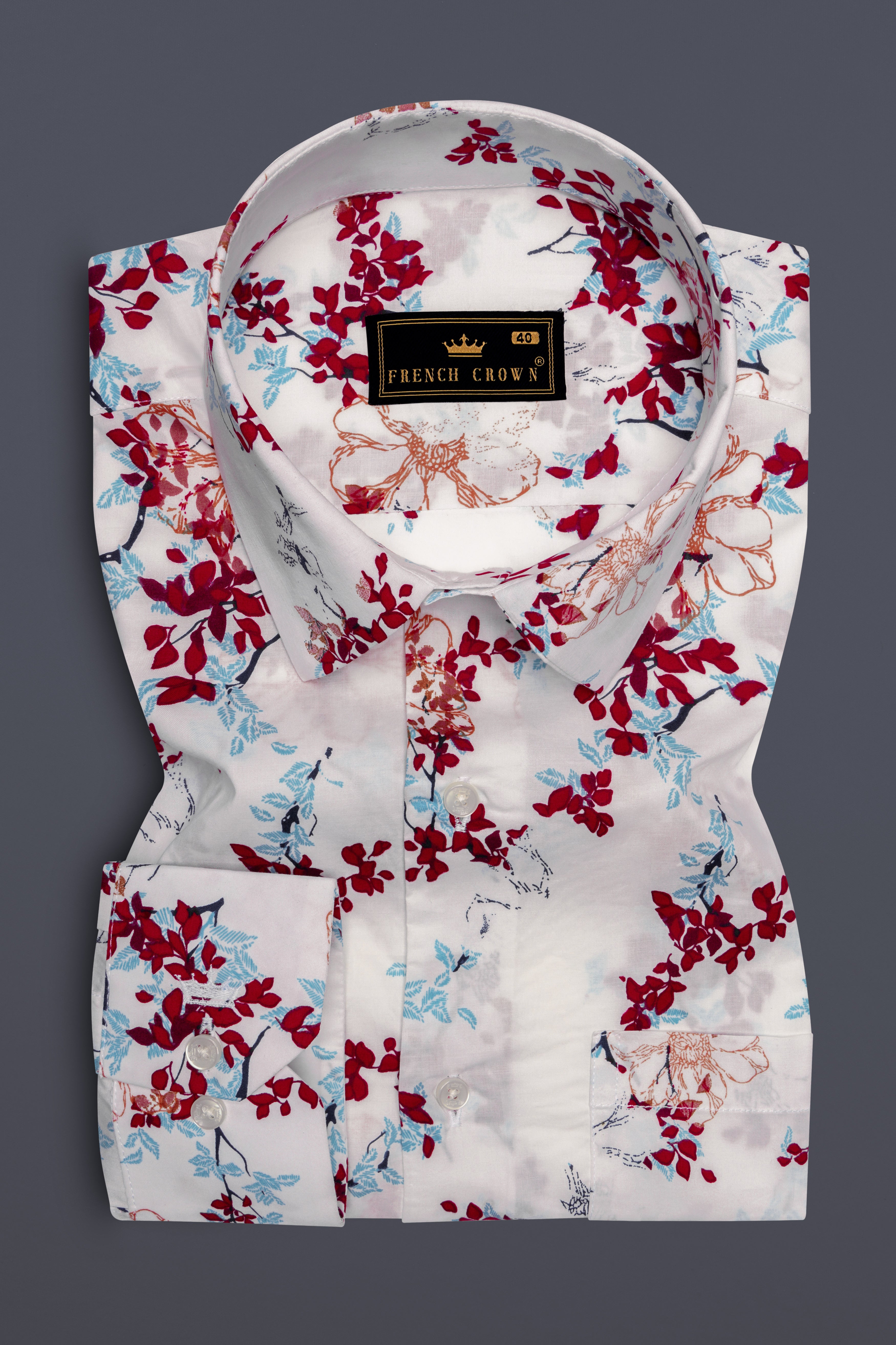 Bright White And Venetian Red Printed Super Soft Premium Cotton Casual Shirt