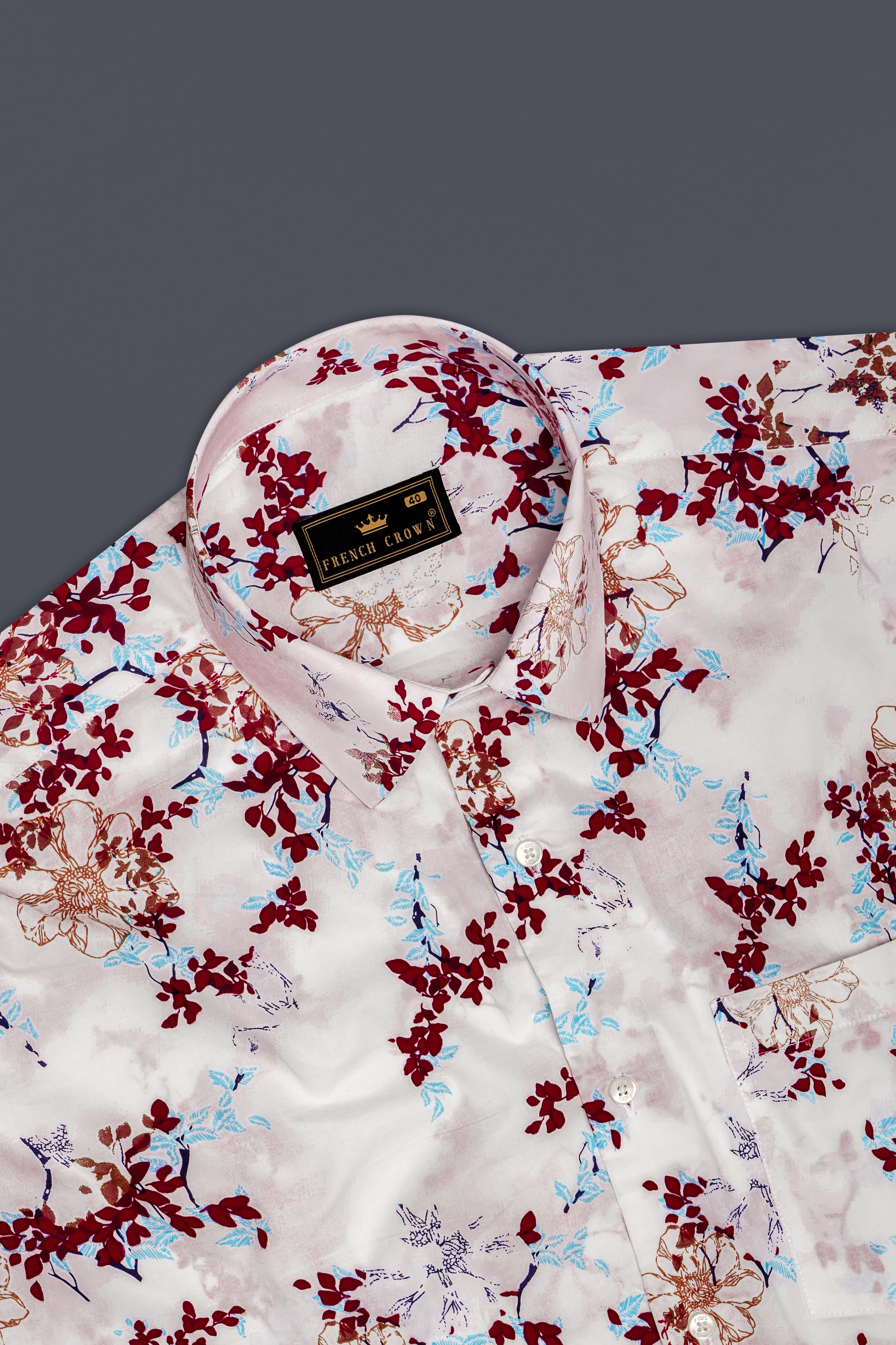 Bright White And Venetian Red Printed Super Soft Premium Cotton Casual Shirt