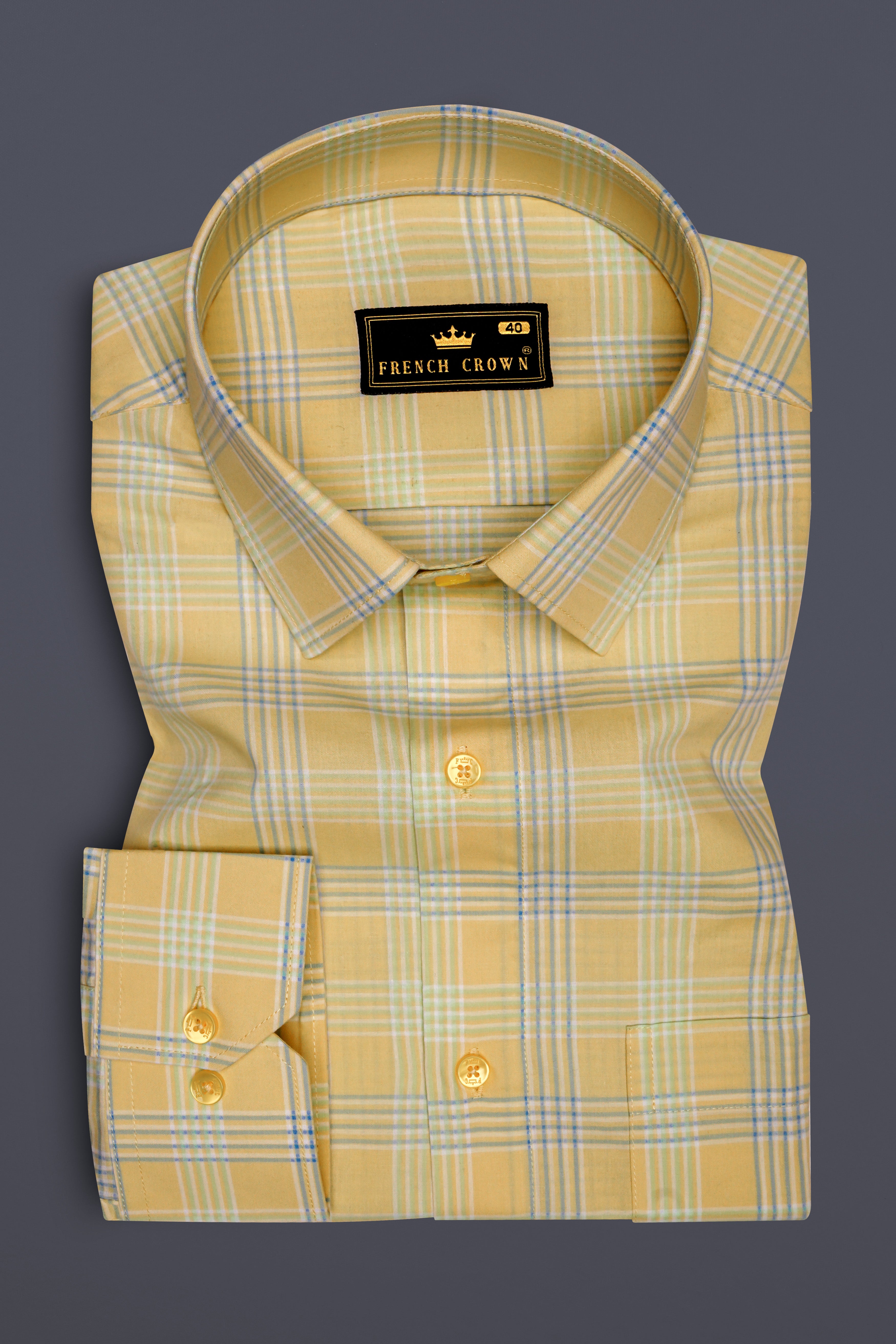 Solario-Naples Yellow Plaid Super Soft Premium Cotton Semi Formal Shirt