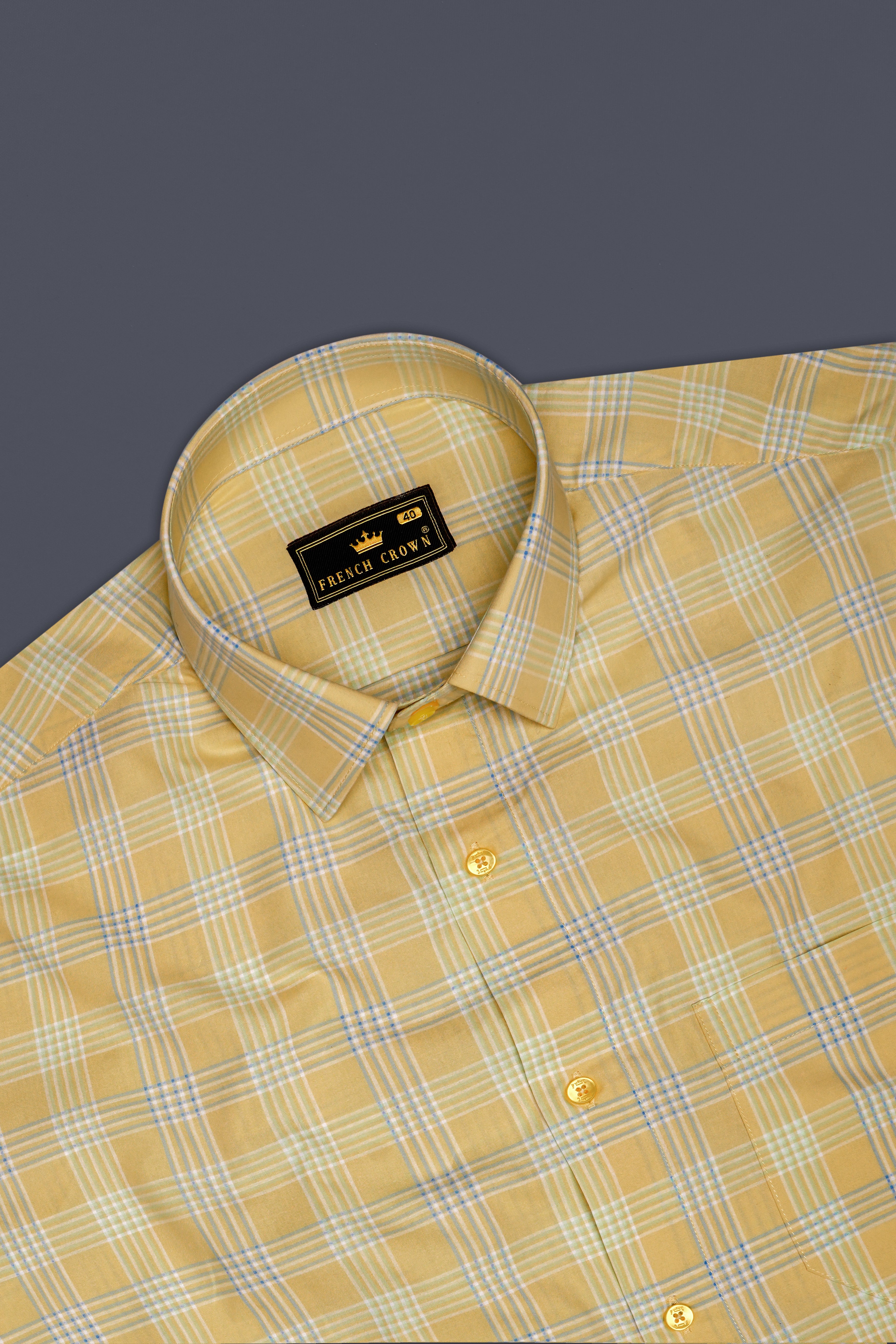 Solario-Naples Yellow Plaid Super Soft Premium Cotton Semi Formal Shirt