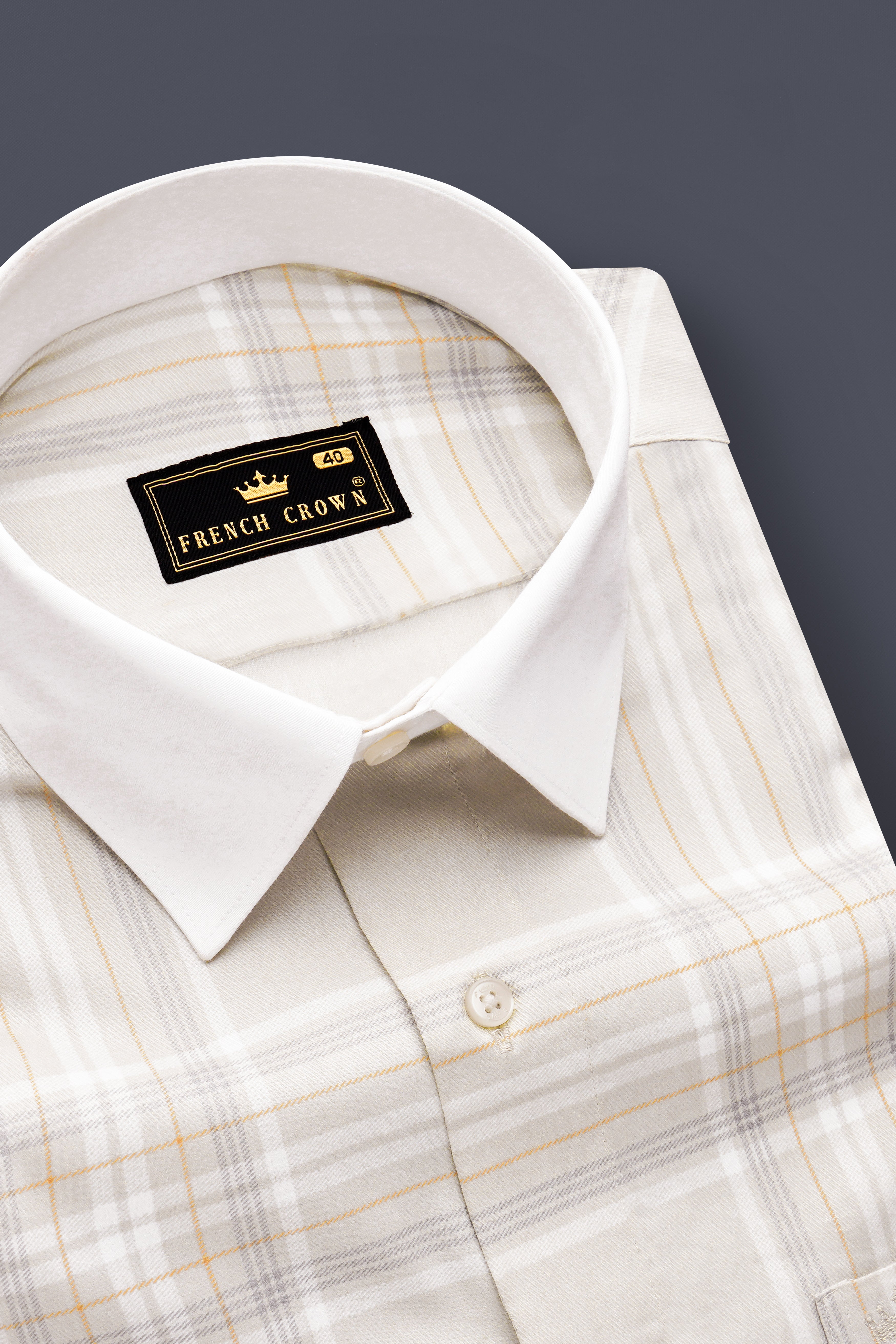 Velcrest-Mercury Cream Plaid Twill Premium Cotton Semi Formal Shirt