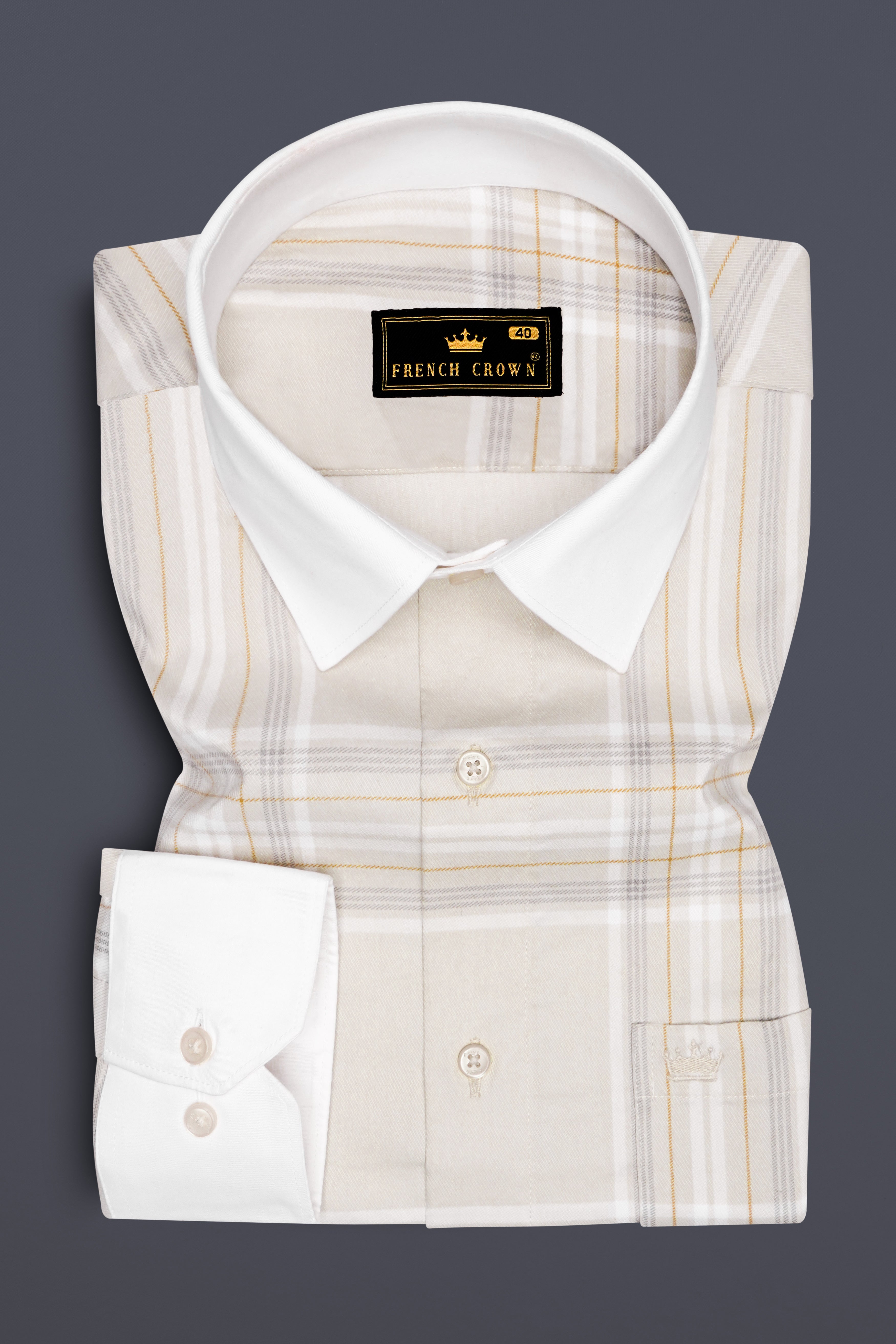 Velcrest-Mercury Cream Plaid Twill Premium Cotton Semi Formal Shirt