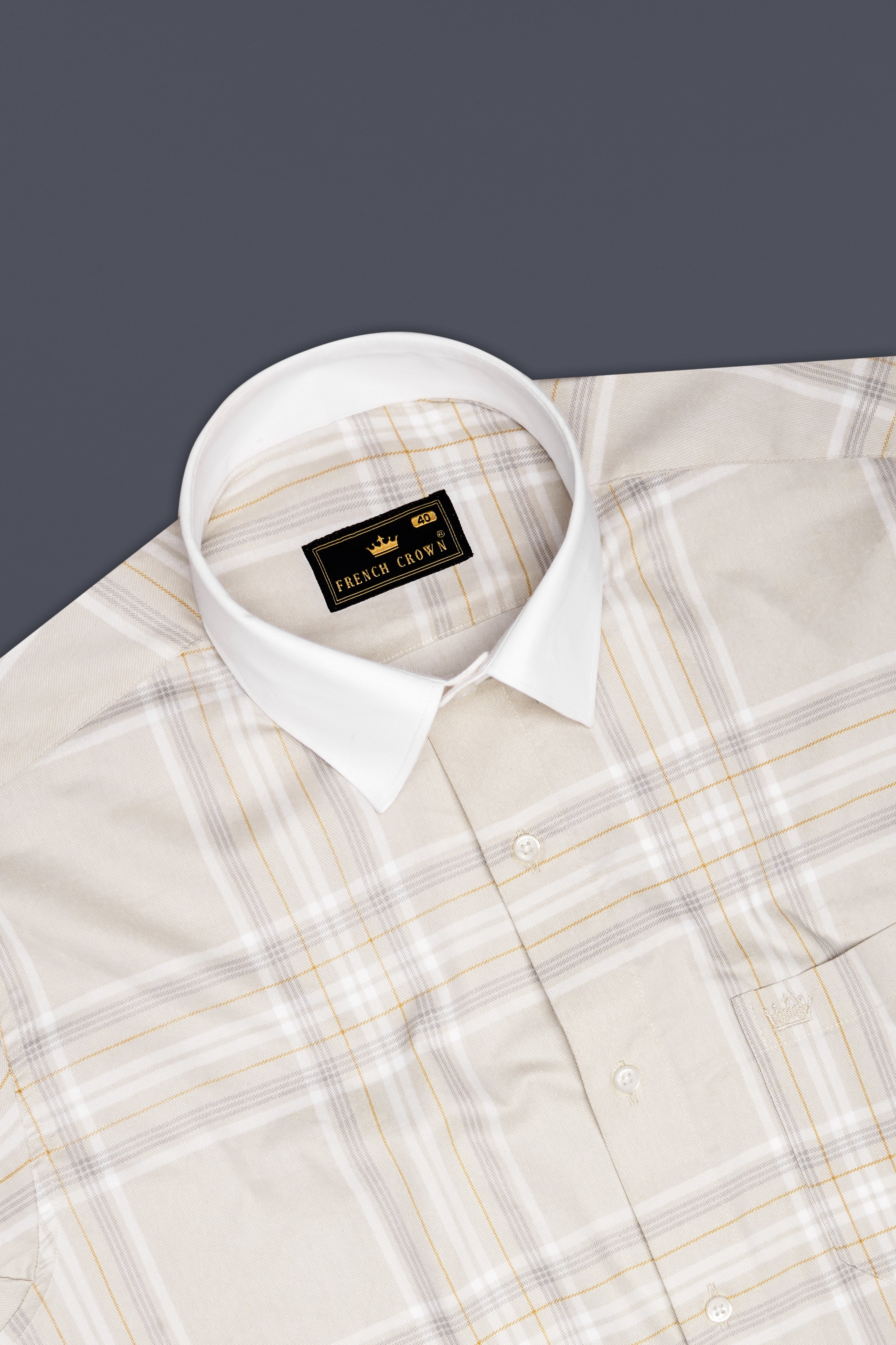 Velcrest-Mercury Cream Plaid Twill Premium Cotton Semi Formal Shirt