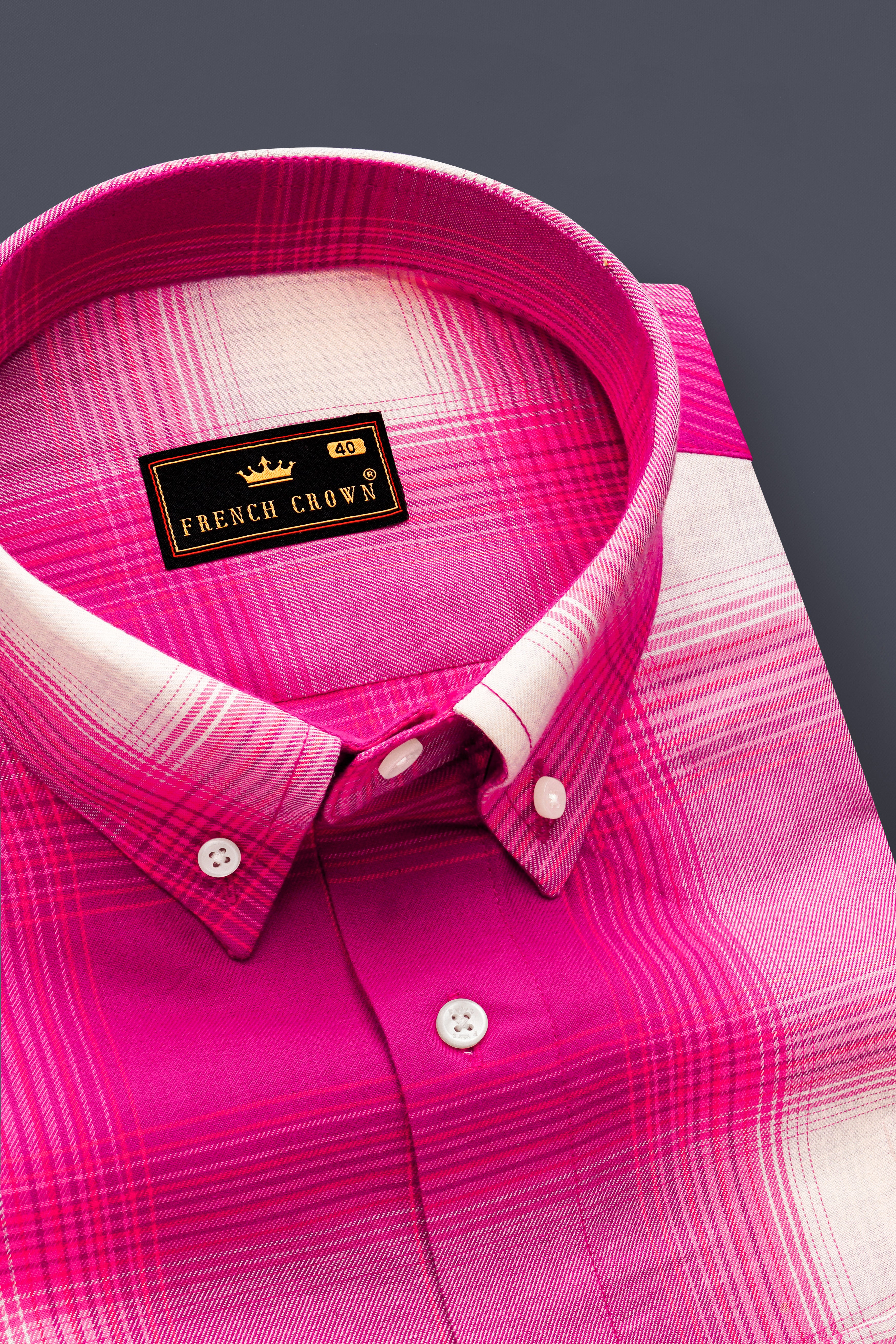 Ruzetta-Vivid Cerise Pink Plaid Subtle Sheen Super Soft Premium Cotton Casual Shirt