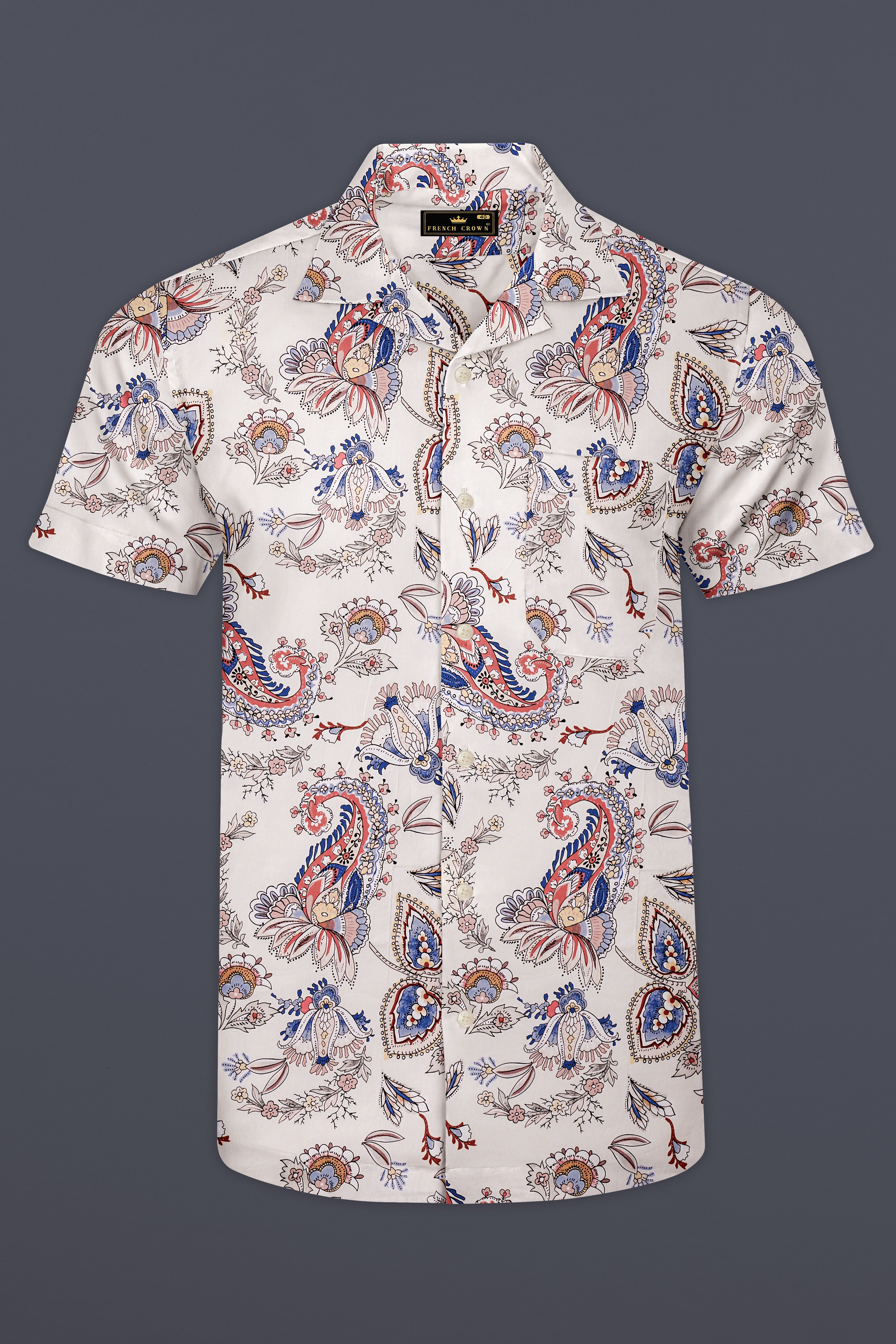 Azureon-Bright White And Deluge Blue Printed Subtle Sheen Super Soft Premium Cotton Casual Shirt