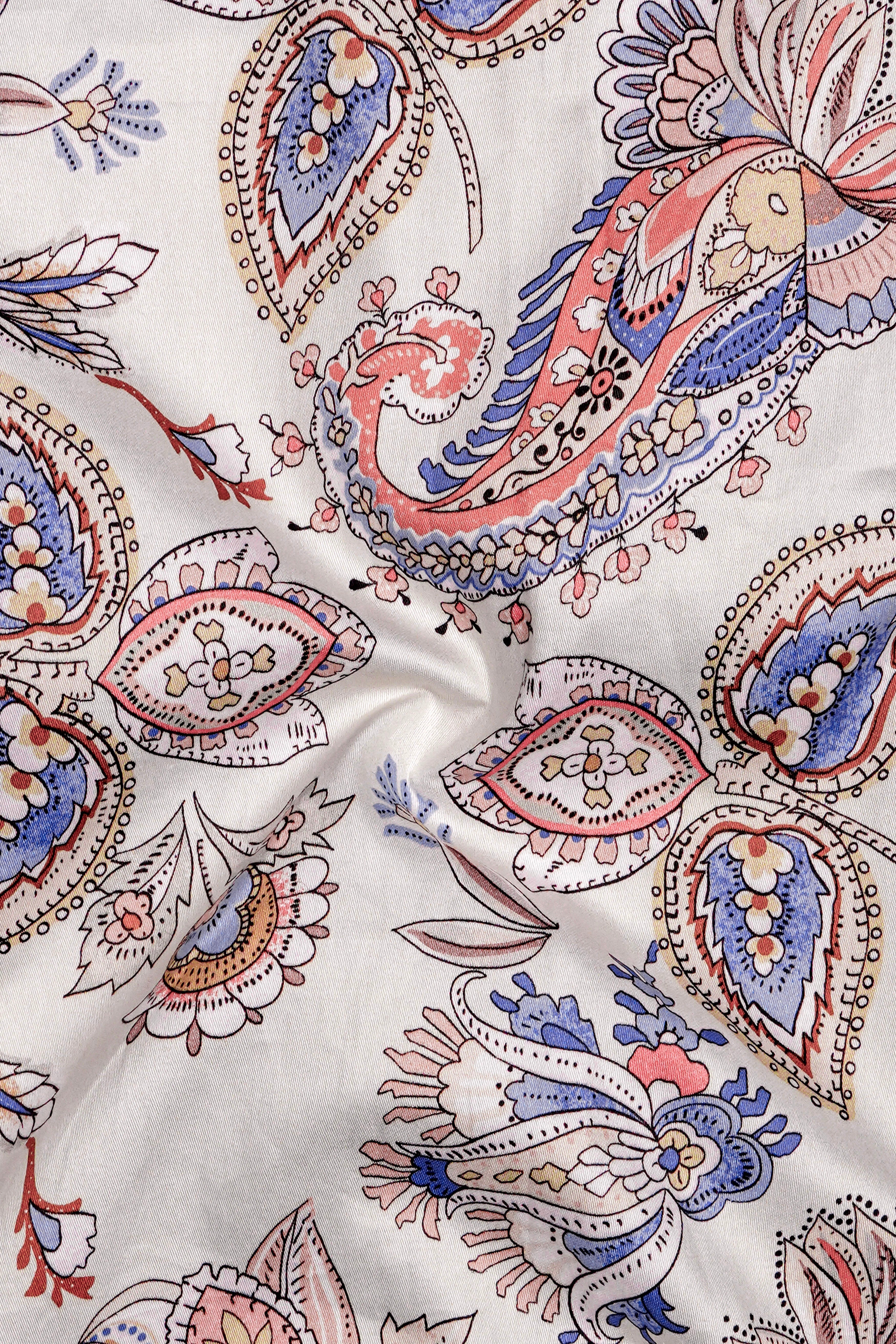 Azureon-Bright White And Deluge Blue Printed Subtle Sheen Super Soft Premium Cotton Casual Shirt