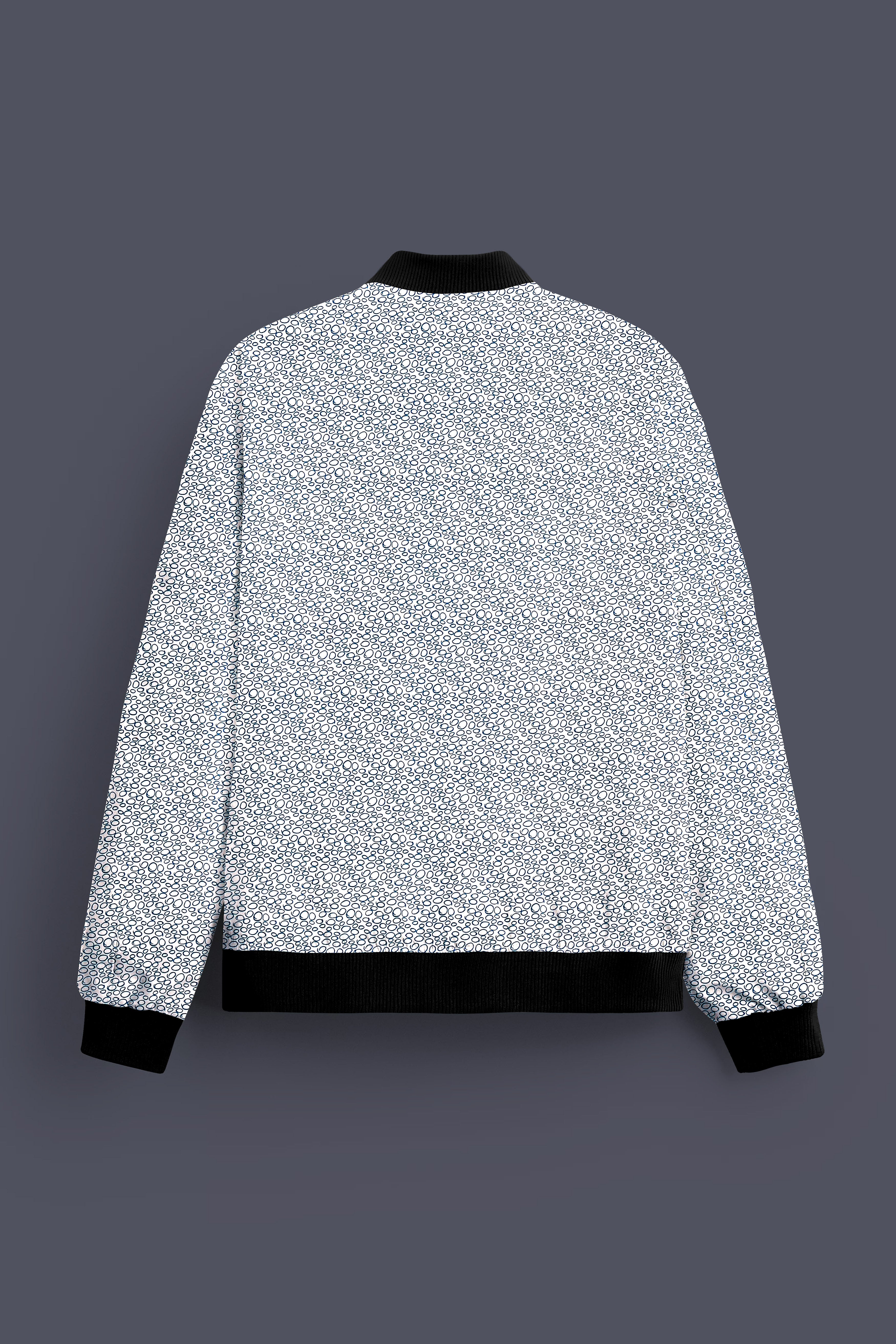 Azure Mist-Bright White And Stratos Blue Printed Premium Cotton Bomber Jacket