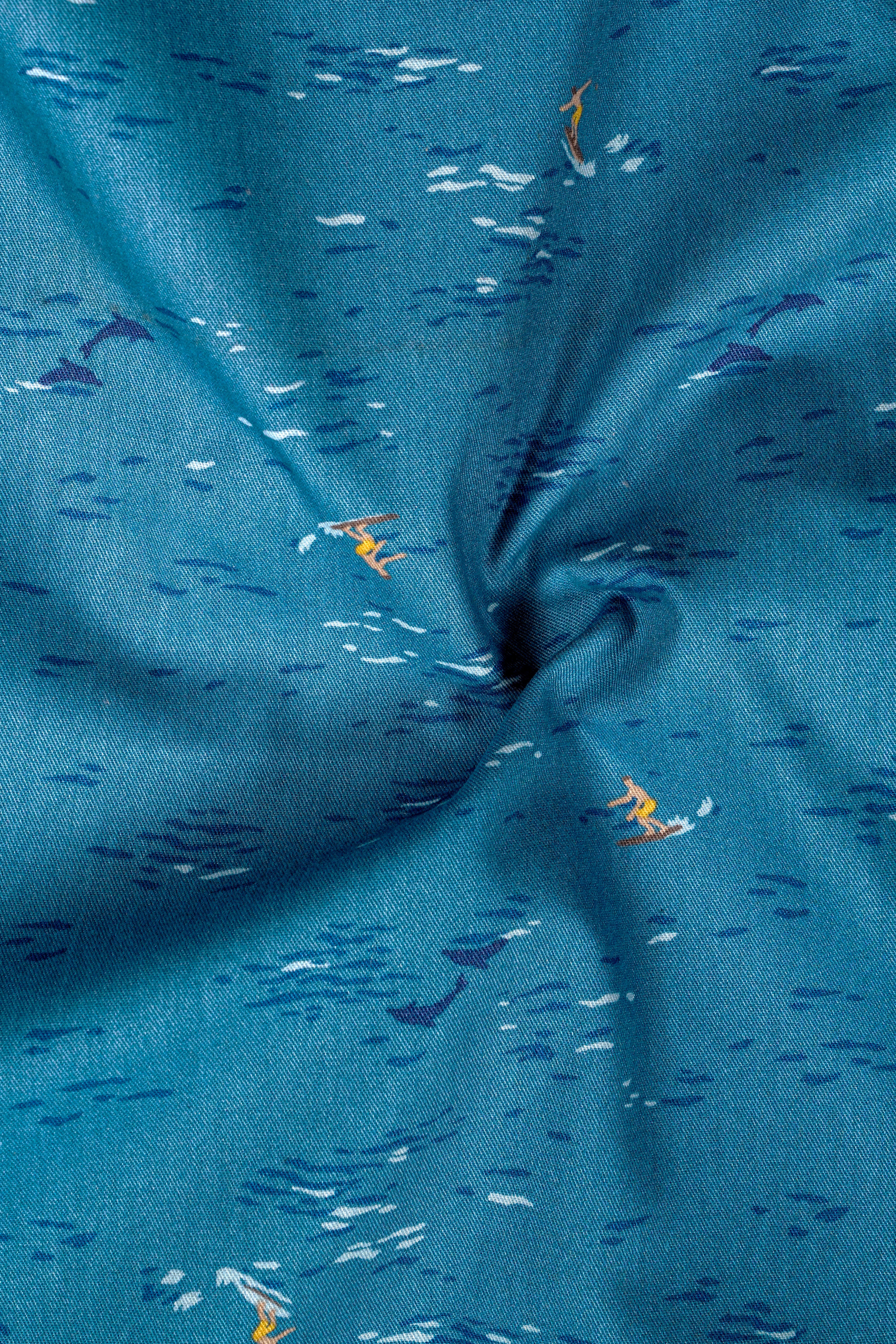 Mariner's Muse-Calypso Blue Beach Printed Premium Cotton Bomber Jacket