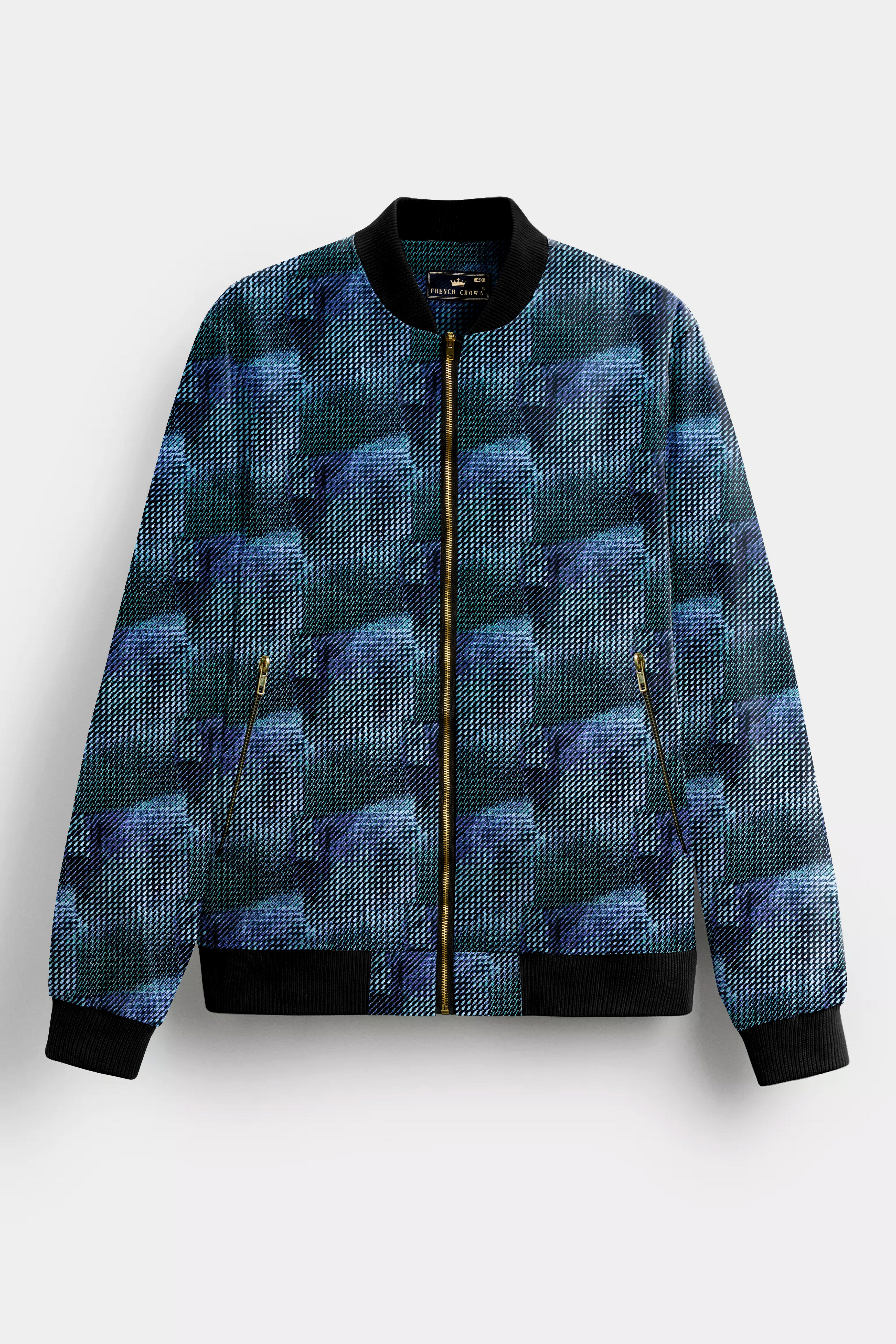 Tropical Tides-Biscay Blue And Firefly Green printed Premium Cotton Bomber Jacket