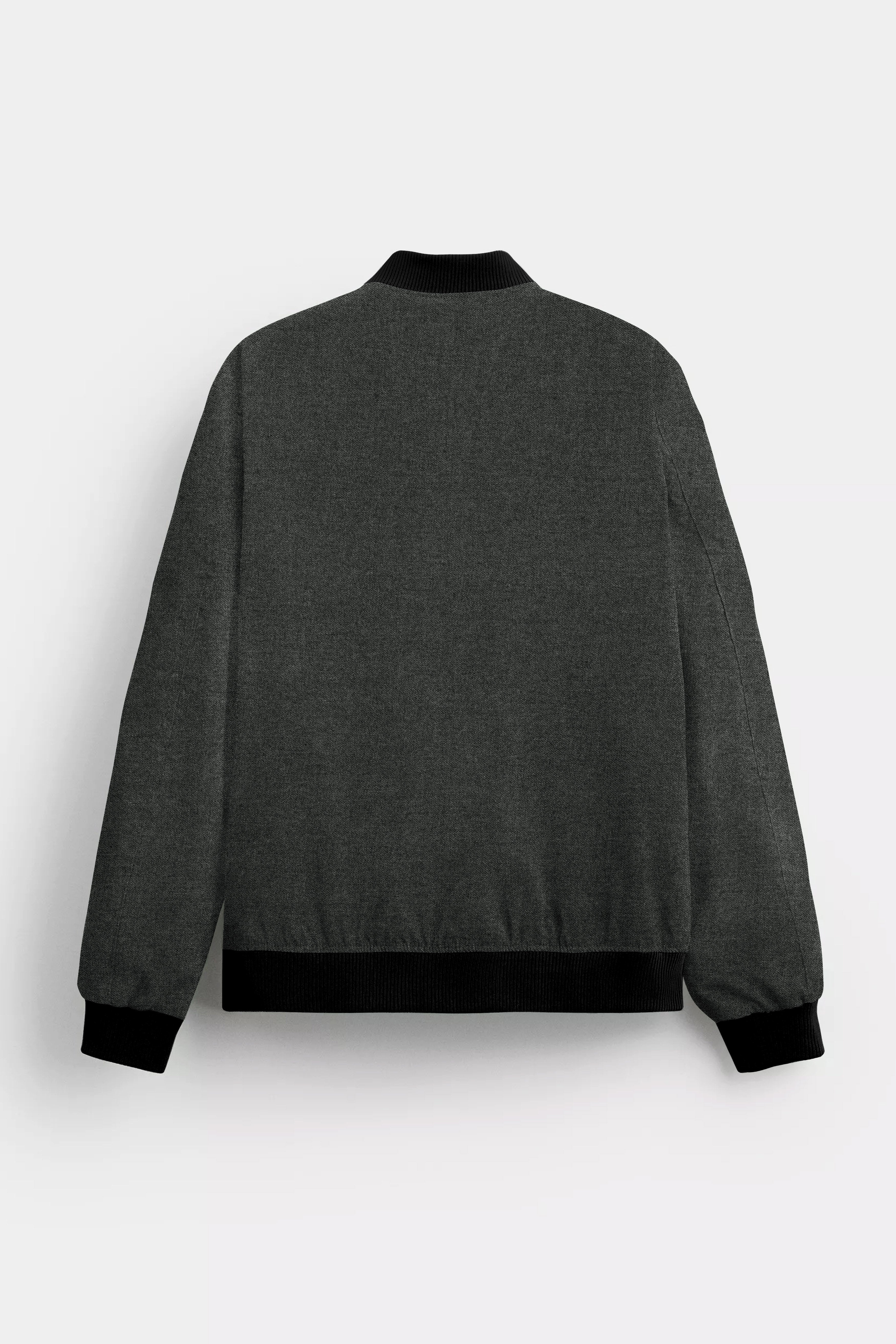 Granite-Tuatara Gray Textured Wool Bomber Jacket