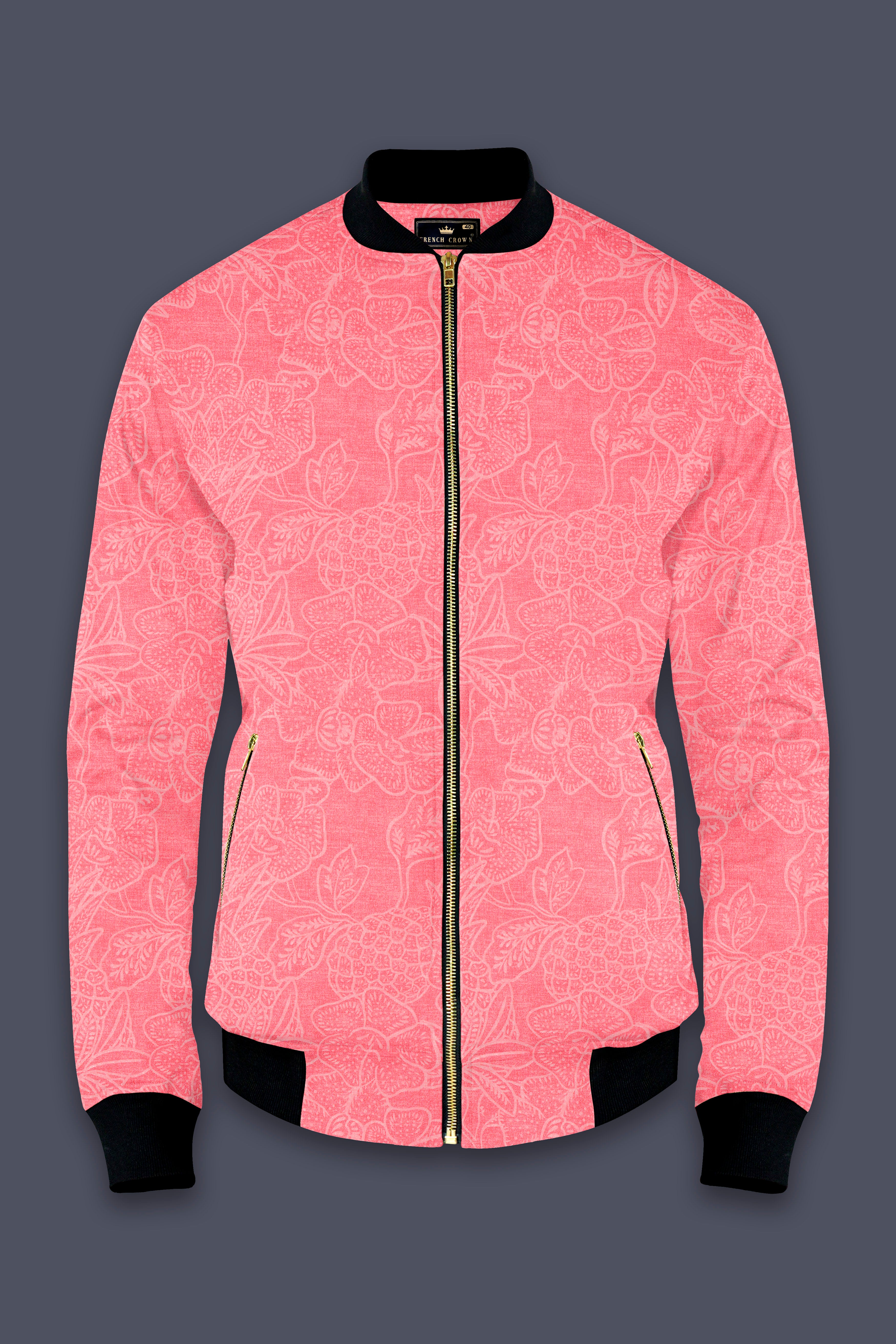 Springtide-Geraldine Pink Floral Printed Premium Cotton Bomber Jacket