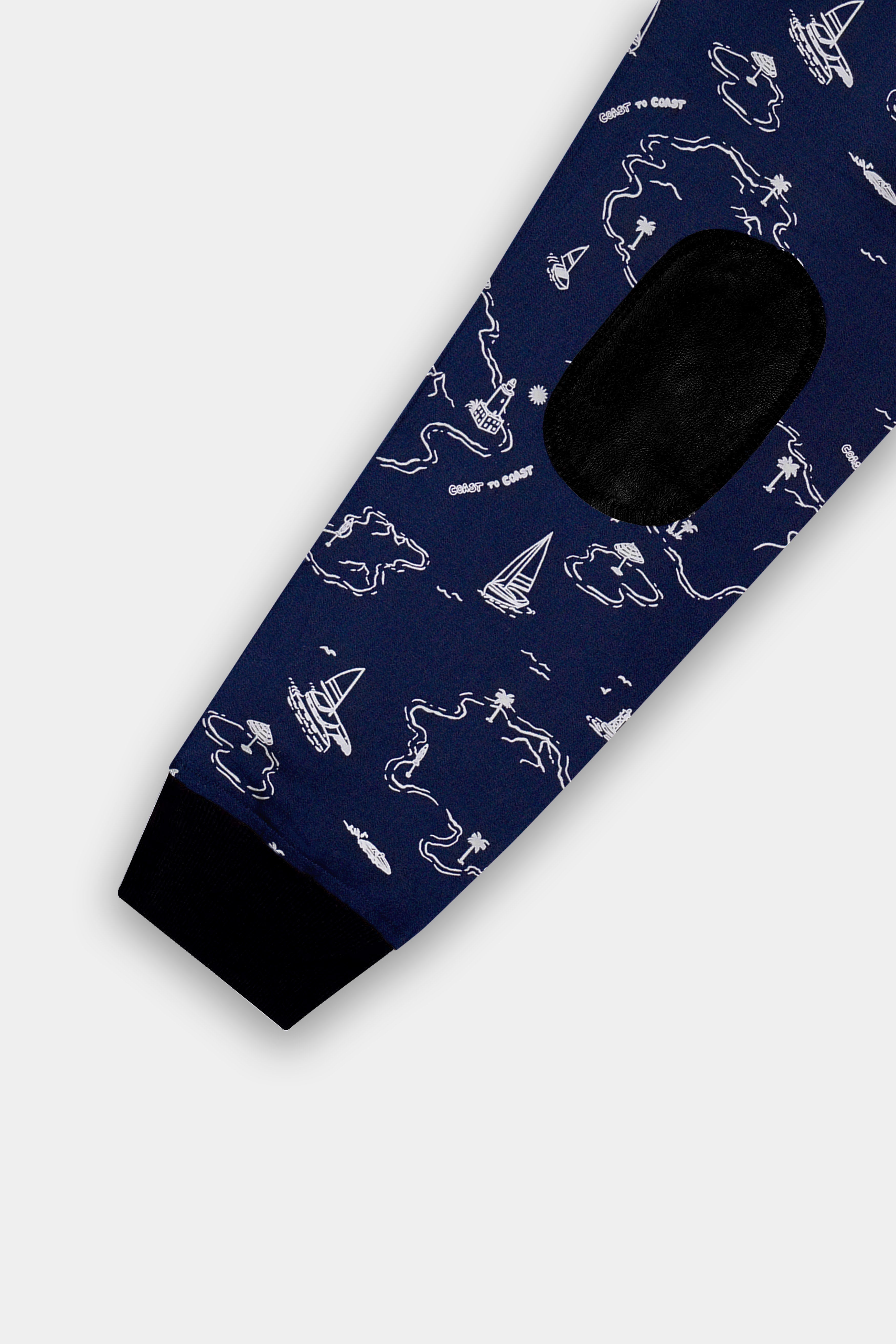 Firefly Blue Boat Printed Premium Cotton Bomber Jacket