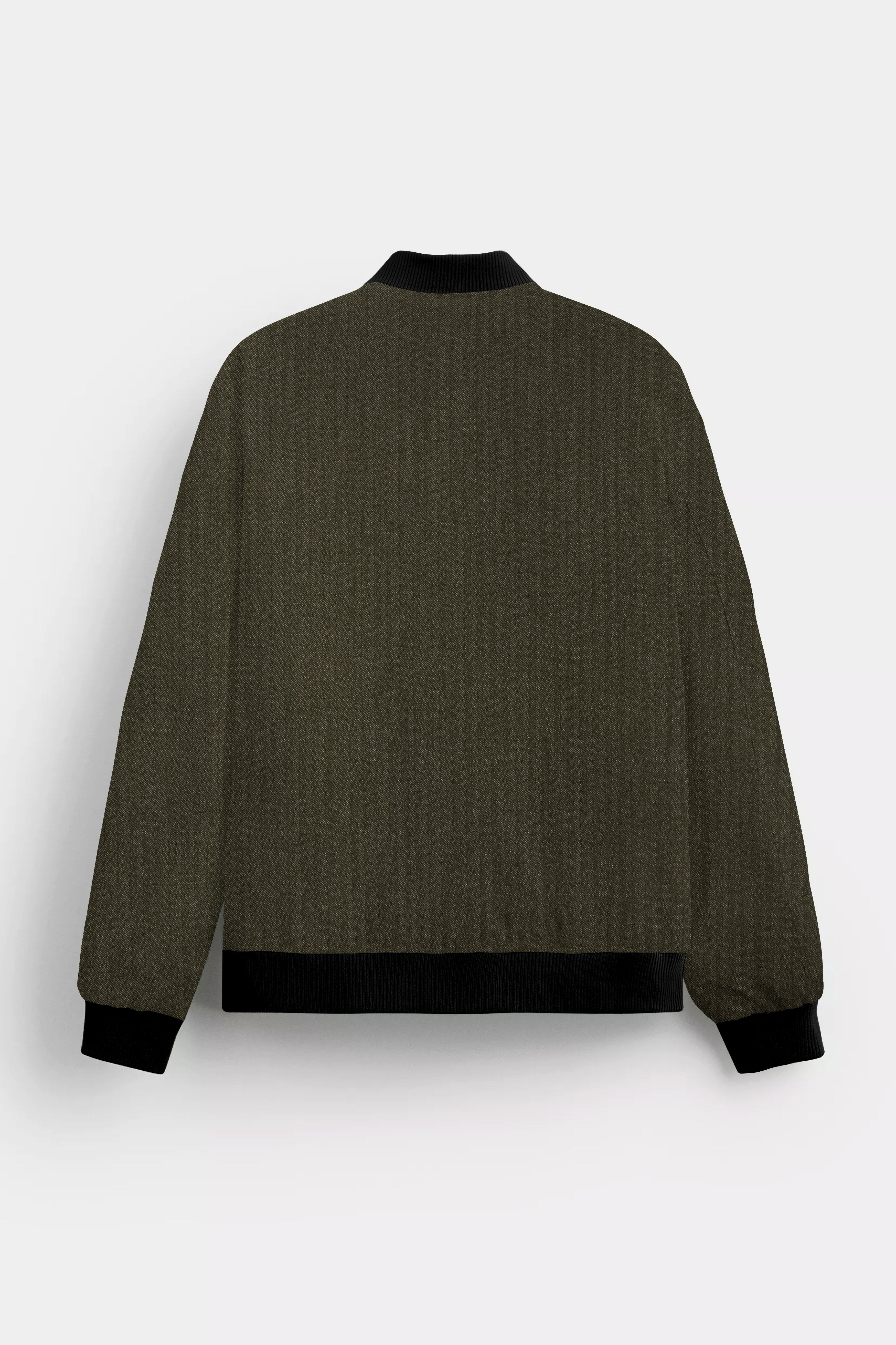 Birch Green Herringbone Textured Premium Cotton Bomber Jacket