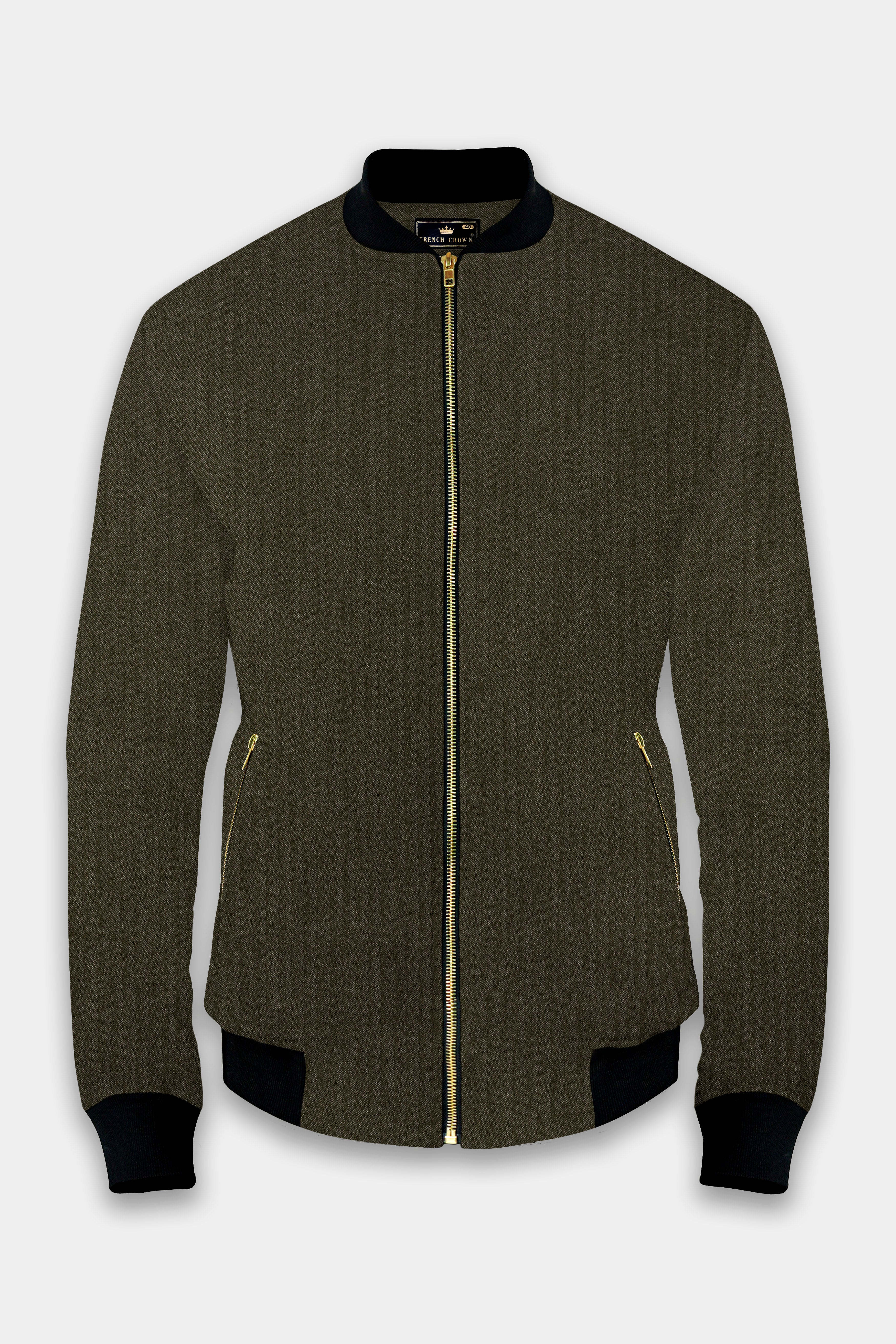 Birch Green Herringbone Textured Premium Cotton Bomber Jacket