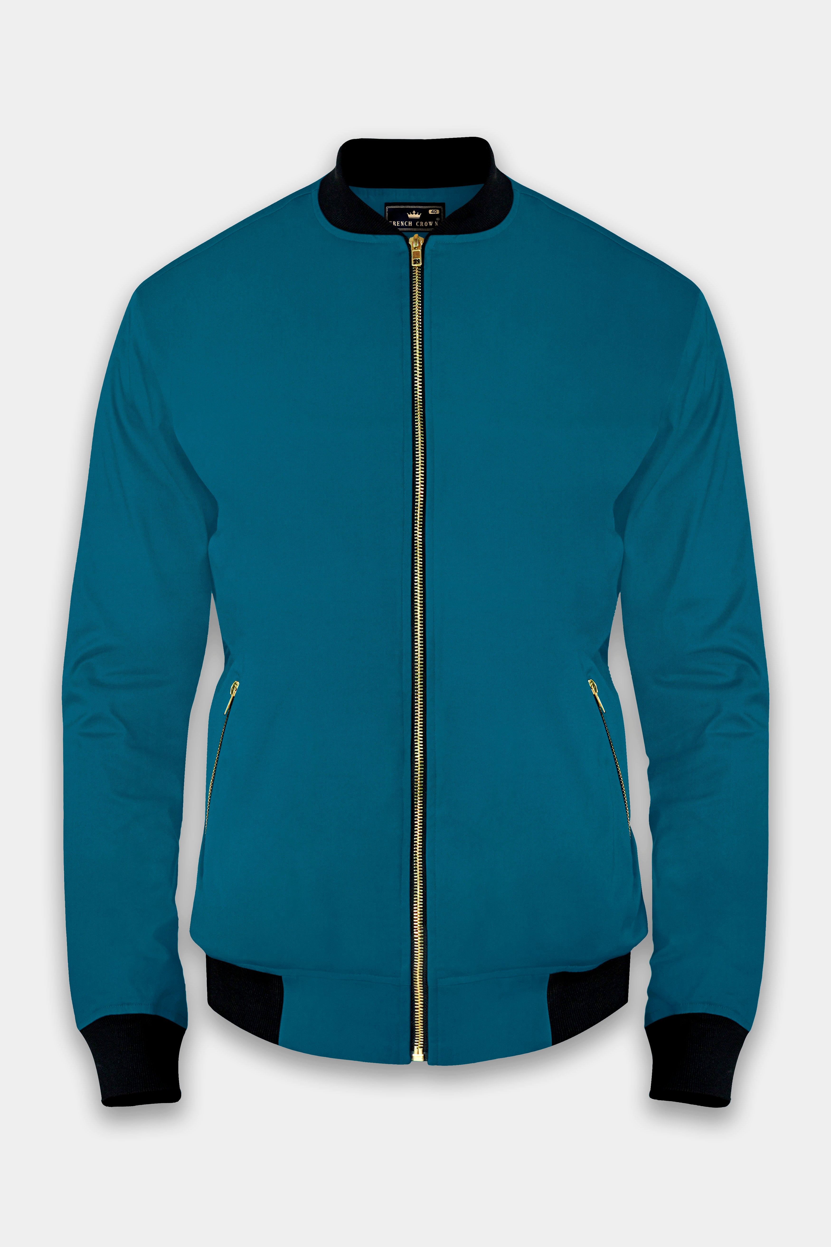 Prussian Blue Solid Premium Wool Rich Bomber Jacket