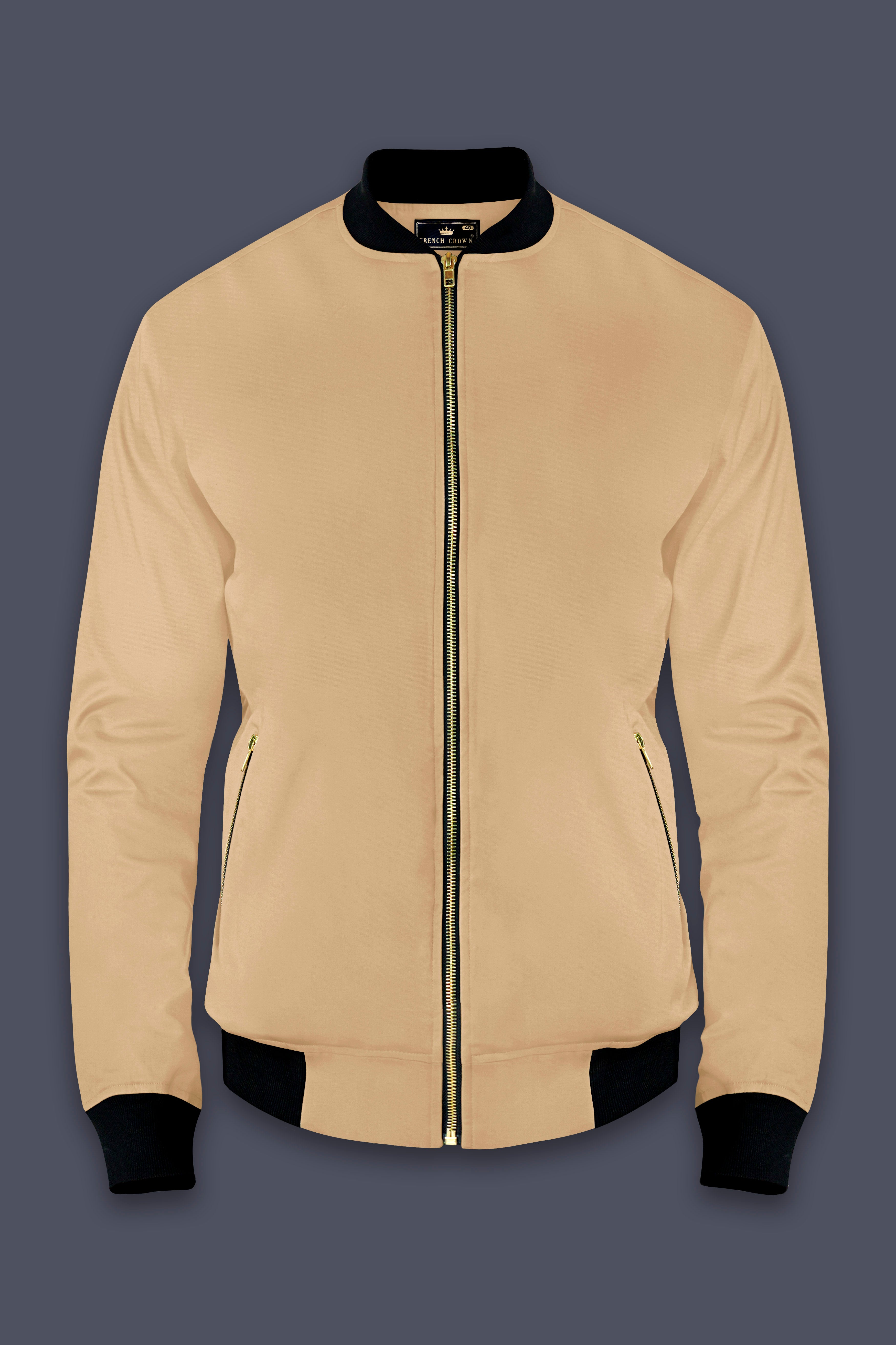 Cameo Cream Solid Premium Cotton Bomber Jacket