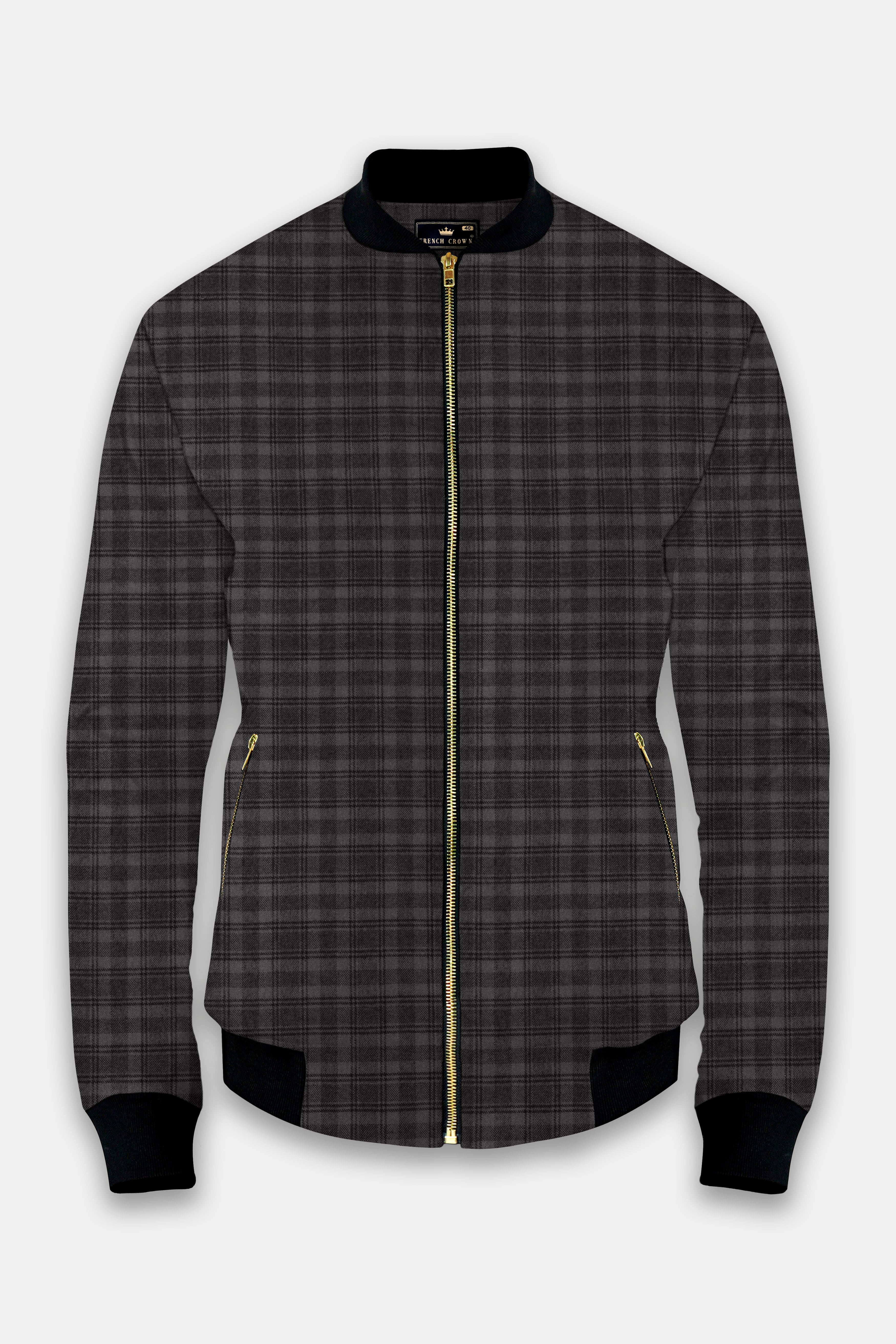 Iridium Gray Plaid Premium Cotton Bomber Jacket