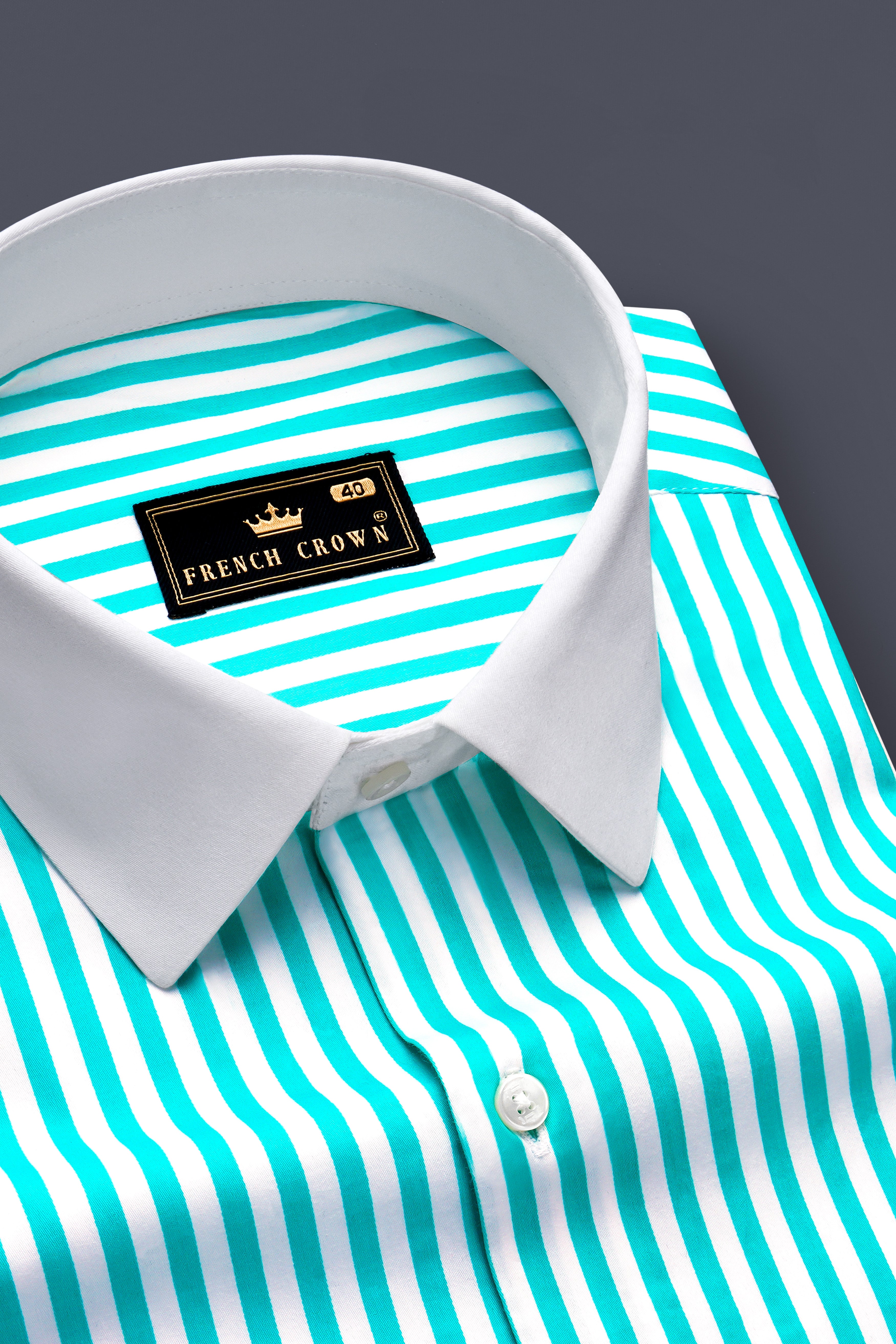 Azurelin-Lochinvar Blue And Bright White Striped Super Soft Premium Cotton Dress White Cuff Collar Shirt