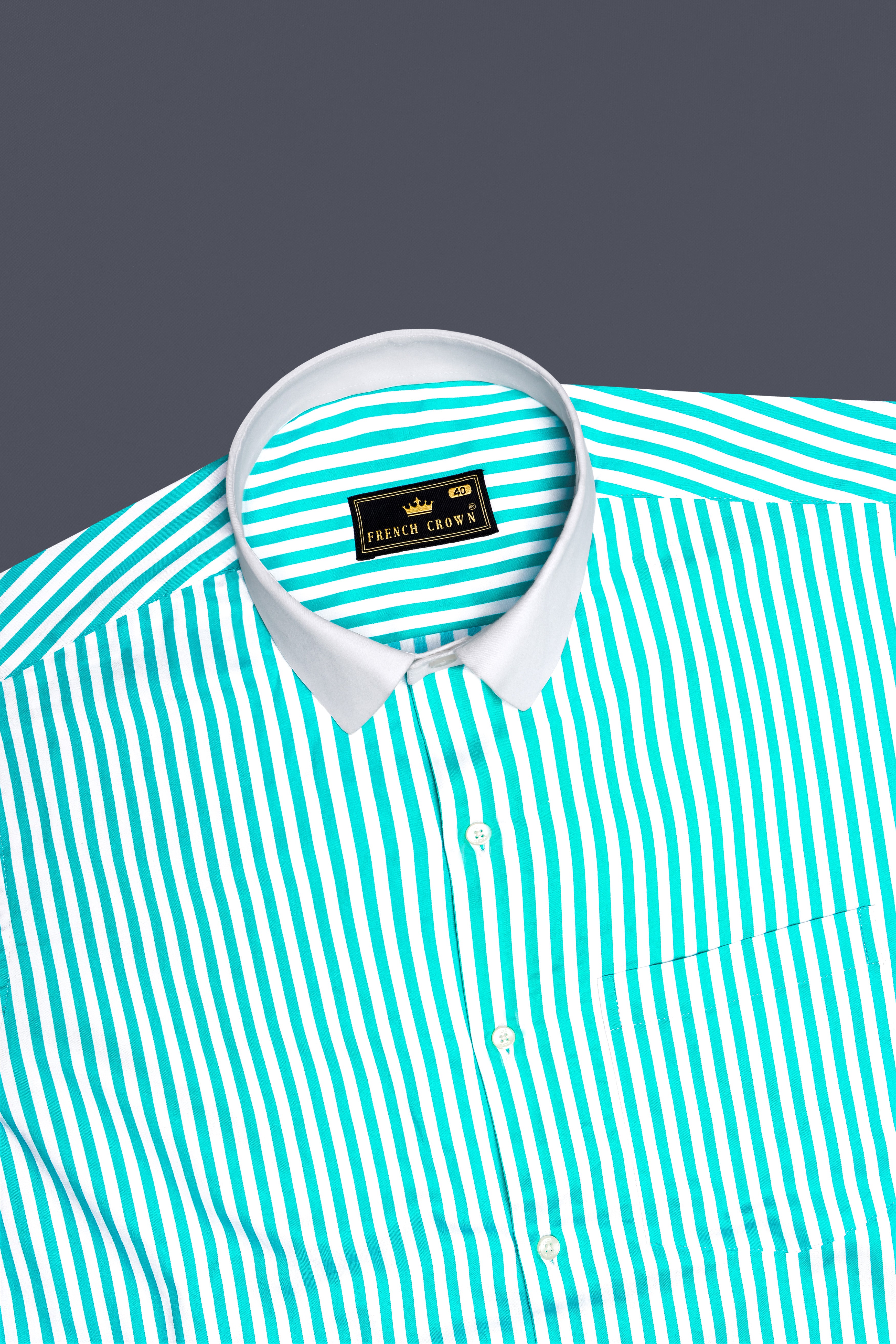 Azurelin-Lochinvar Blue And Bright White Striped Super Soft Premium Cotton Dress White Cuff Collar Shirt