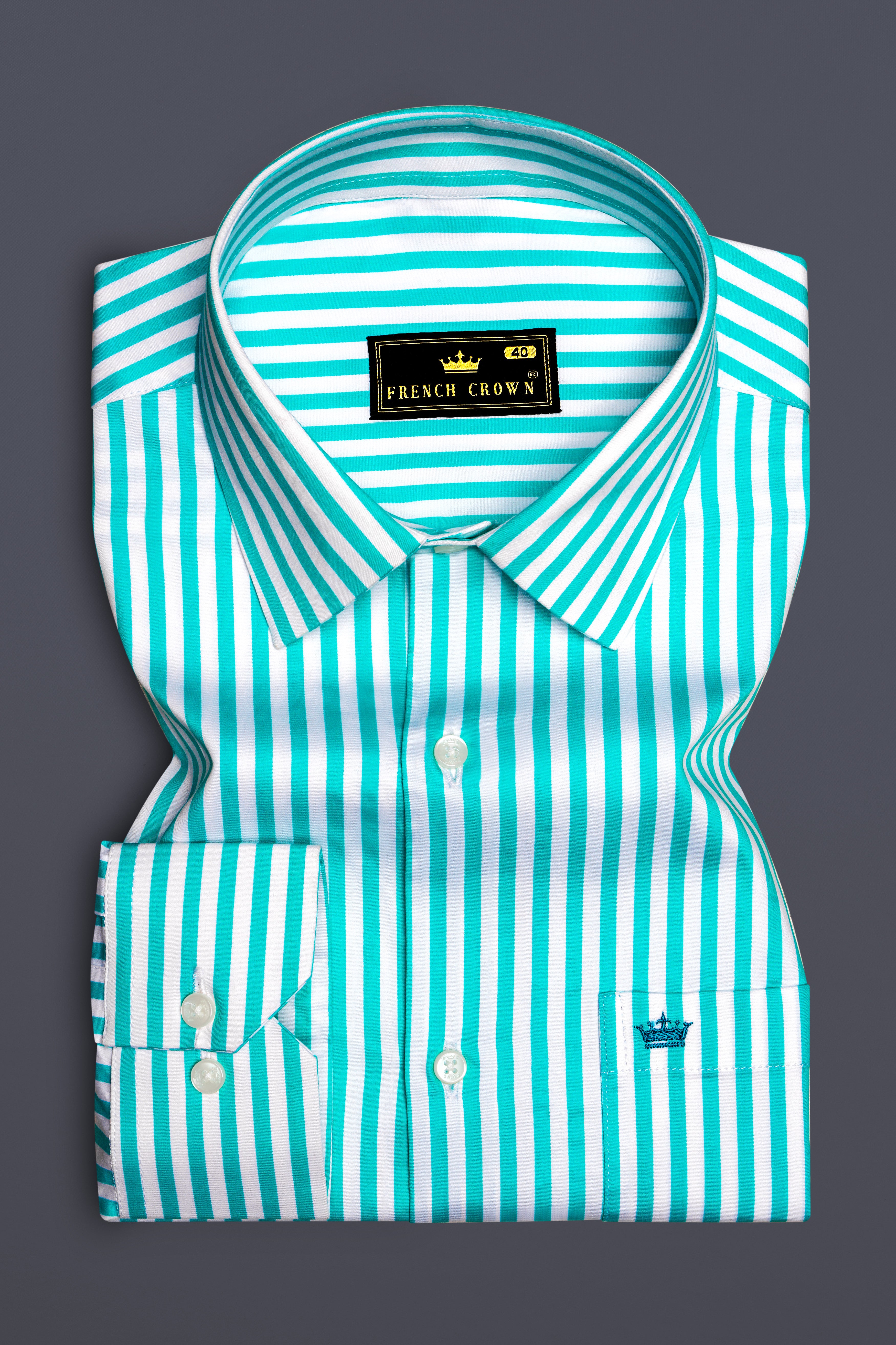 Azurelin-Lochinvar Blue And Bright White Striped Subtle Sheen Super Soft Premium Cotton Dress Shirt
