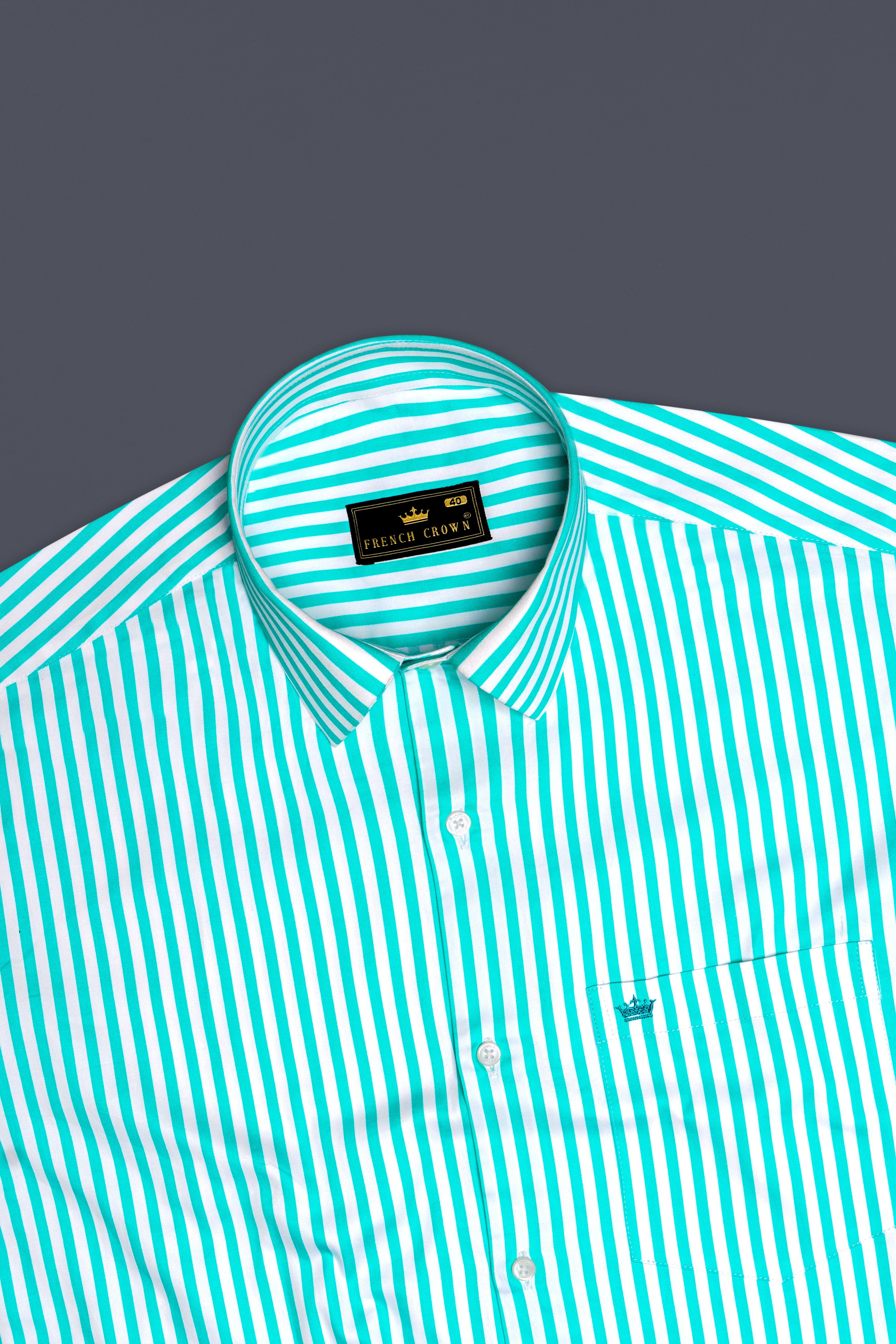 Azurelin-Lochinvar Blue And Bright White Striped Subtle Sheen Super Soft Premium Cotton Dress Shirt