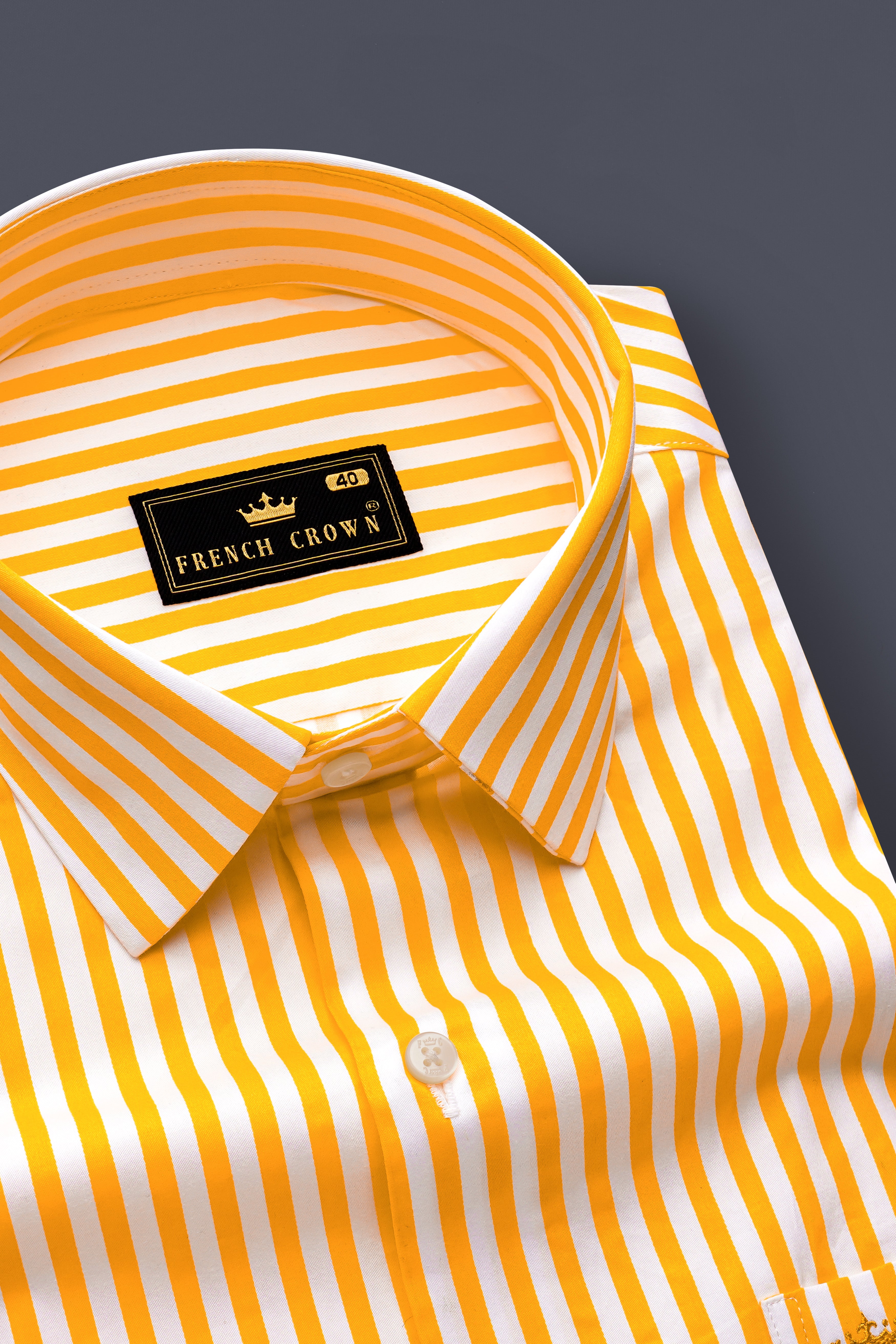 Koromiko Yellow And Bright White Striped Subtle Sheen Super Soft Premium Cotton Dress Shirt