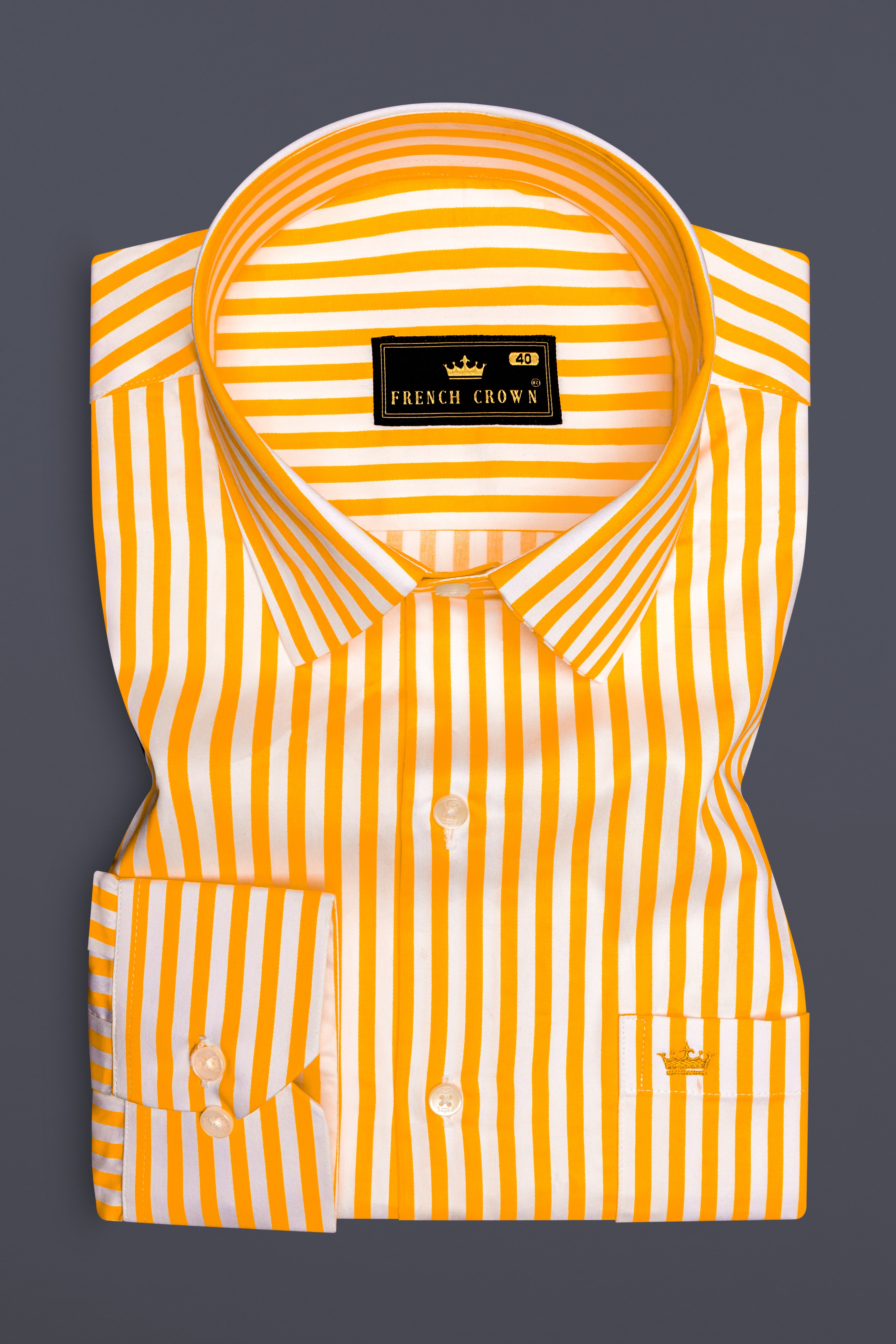 Koromiko Yellow And Bright White Striped Subtle Sheen Super Soft Premium Cotton Dress Shirt
