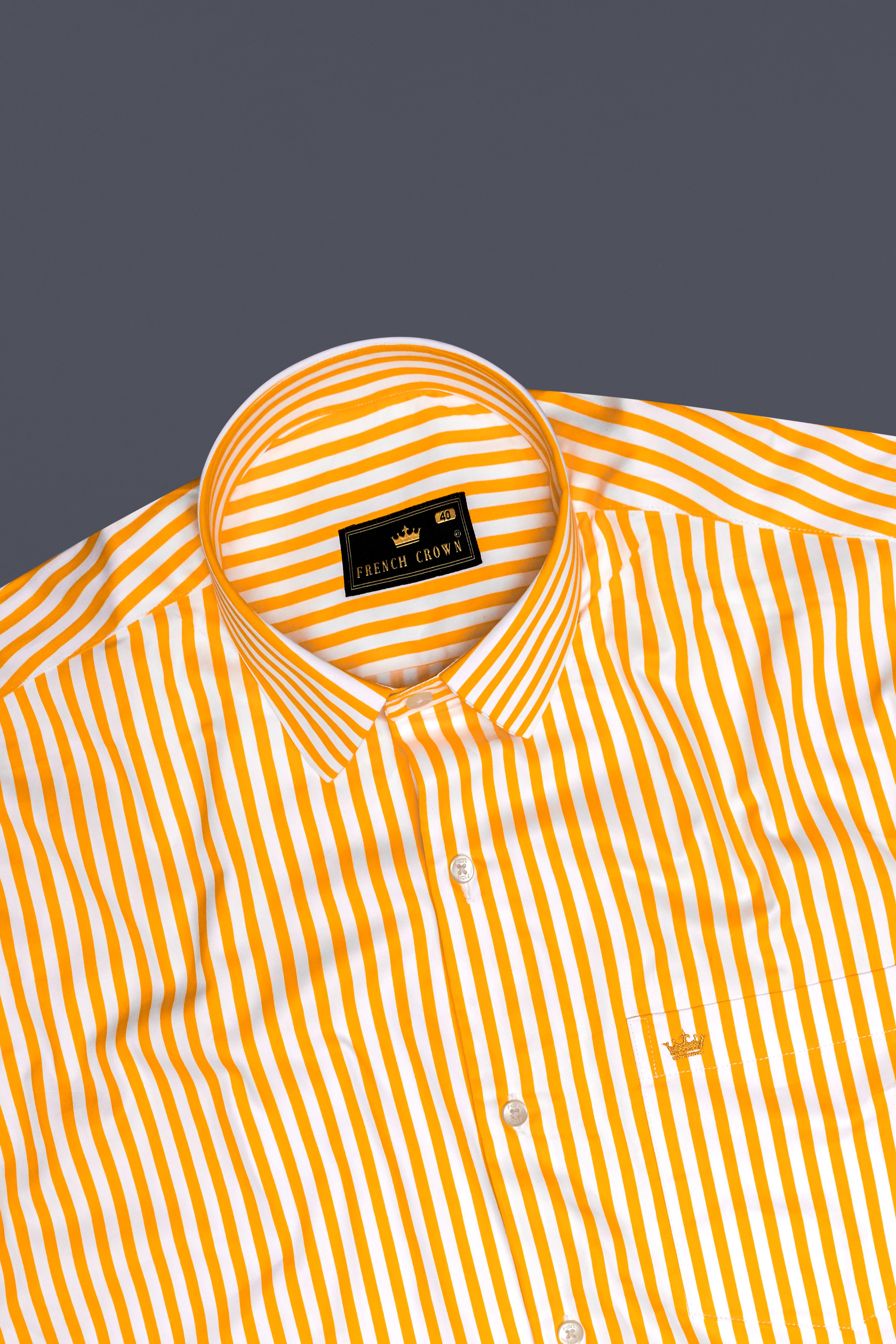Koromiko Yellow And Bright White Striped Subtle Sheen Super Soft Premium Cotton Dress Shirt