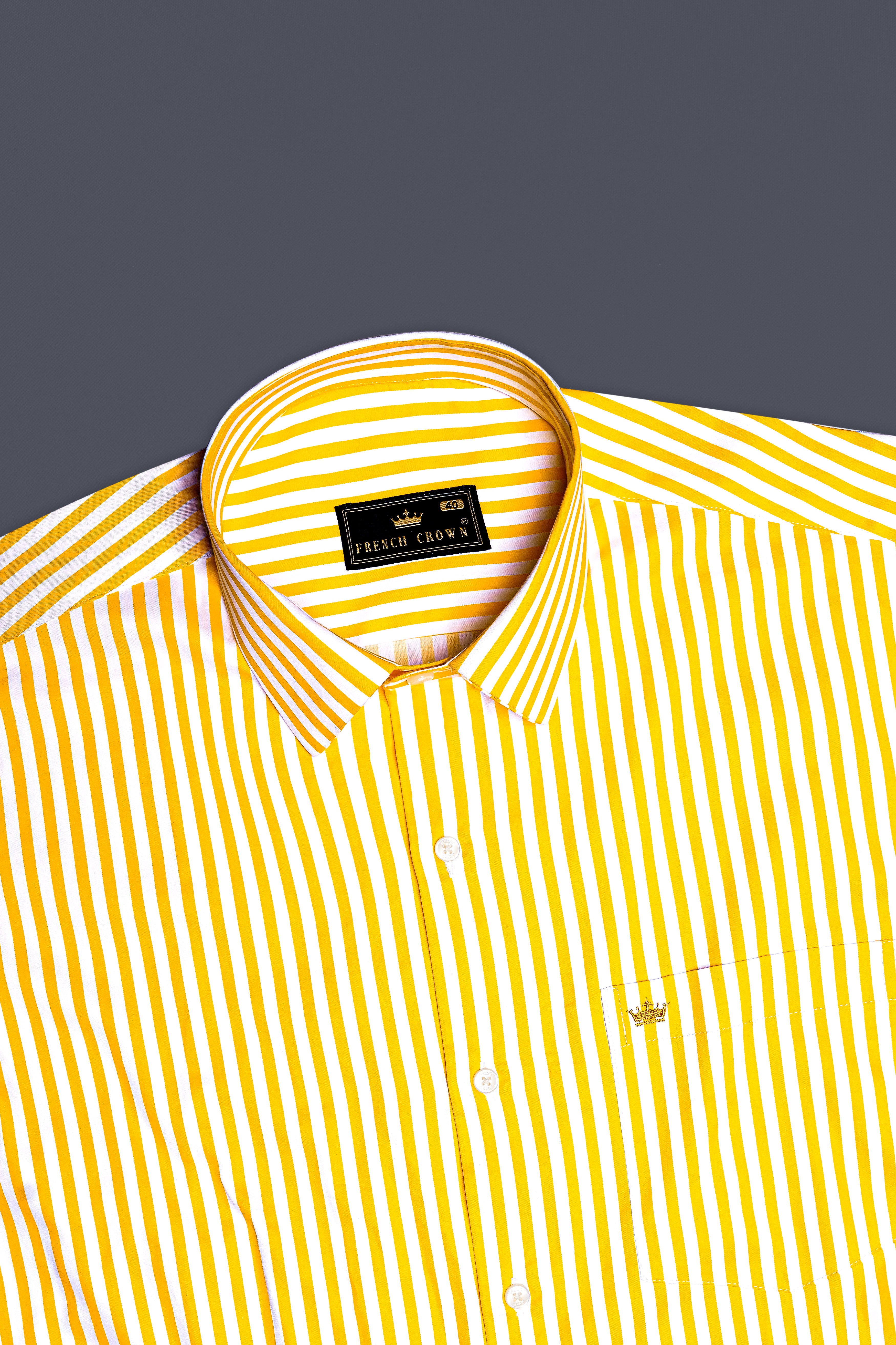 Aurisel-Koromiko Yellow And Bright White Striped Subtle Sheen Super Soft Premium Cotton Dress Shirt