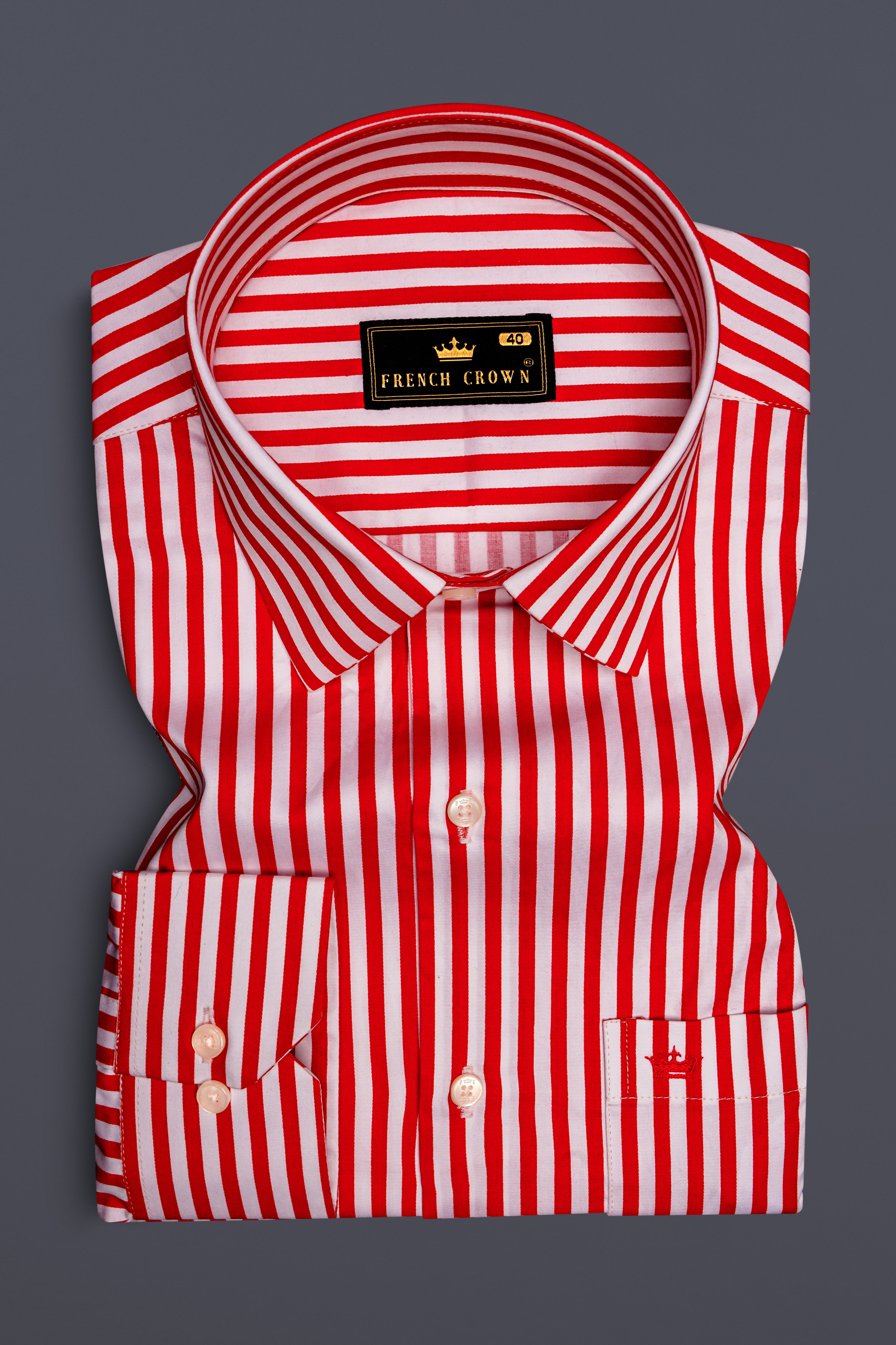 Milano Red And Bright White Striped Subtle Sheen Super Soft Premium Cotton Dress Shirt