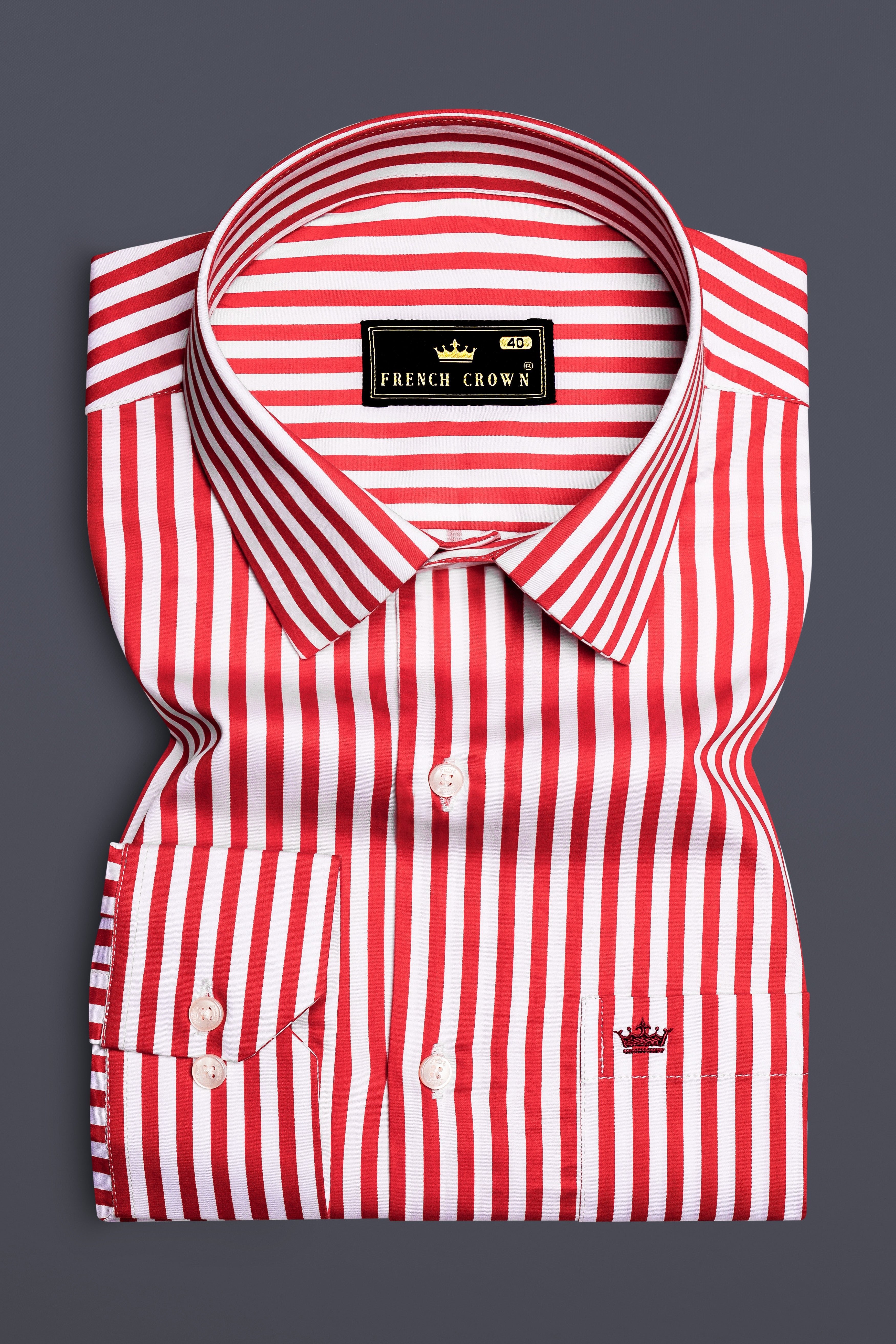 Cuffire-Milano Red And Bright White Striped Subtle Sheen Super Soft Premium Cotton Dress Shirt