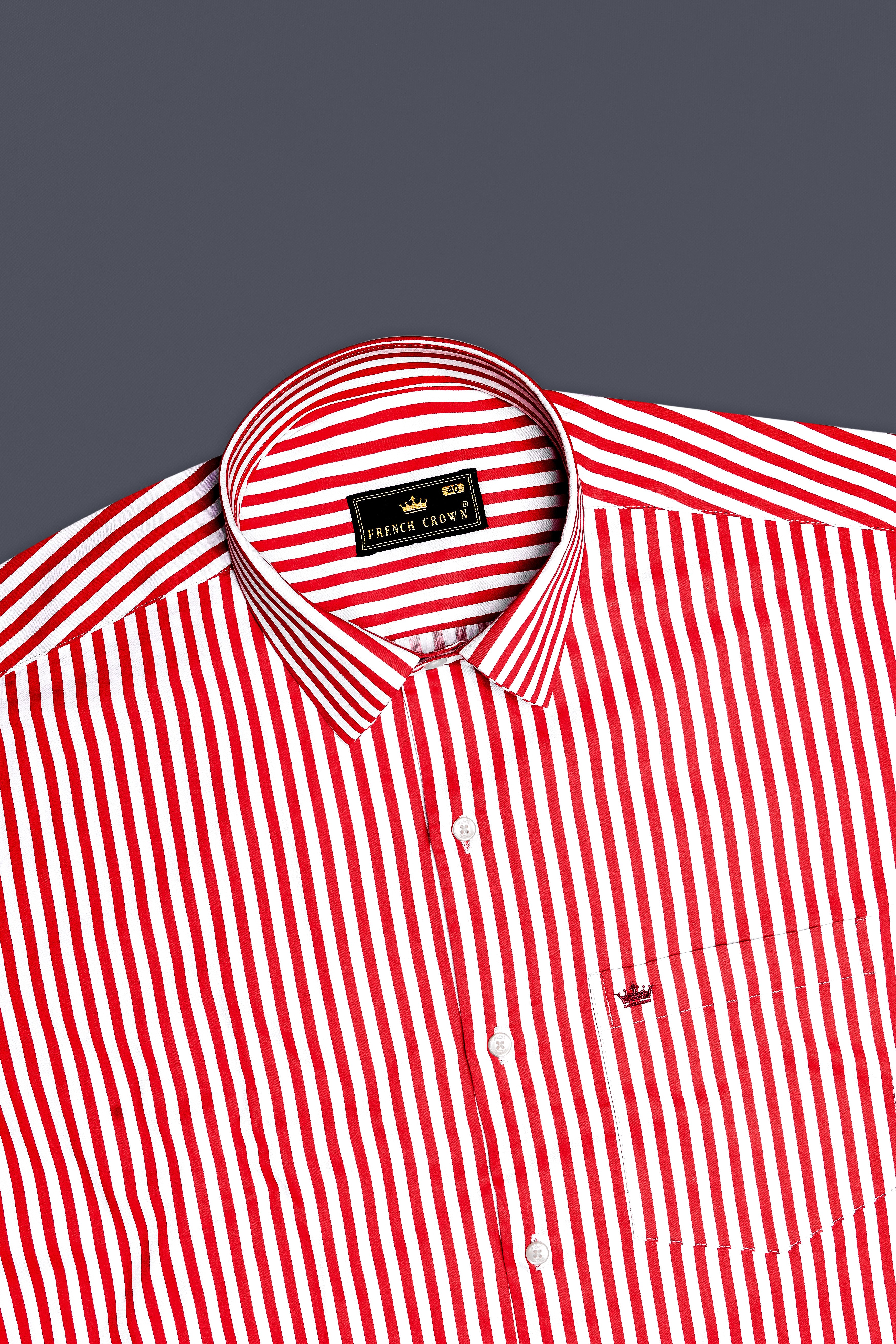 Cuffire-Milano Red And Bright White Striped Subtle Sheen Super Soft Premium Cotton Dress Shirt