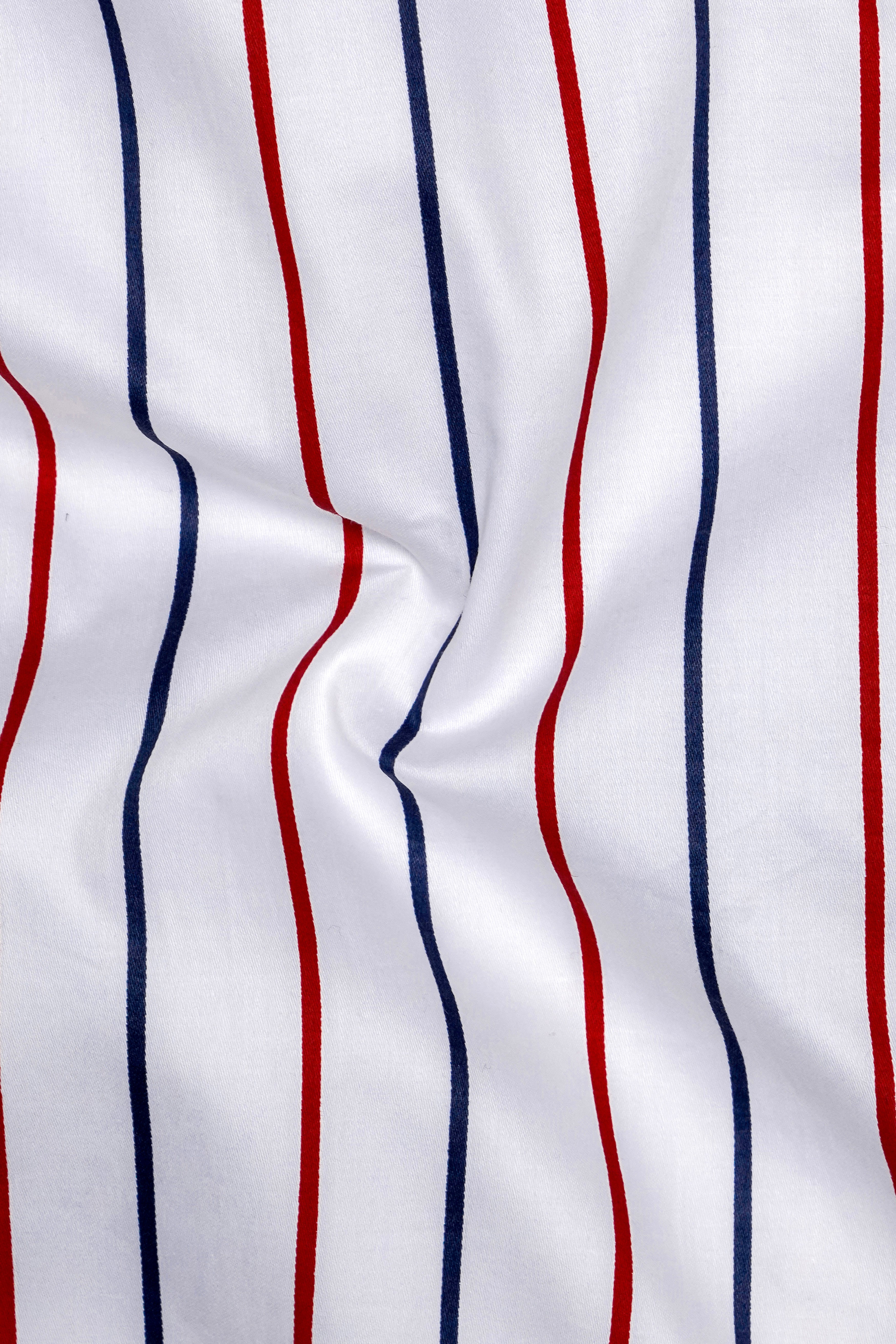 Triastra-Bright White And Crimson Red With Bunting Blue Striped Sheen Super Soft Premium Semi Formal Dress Shirt