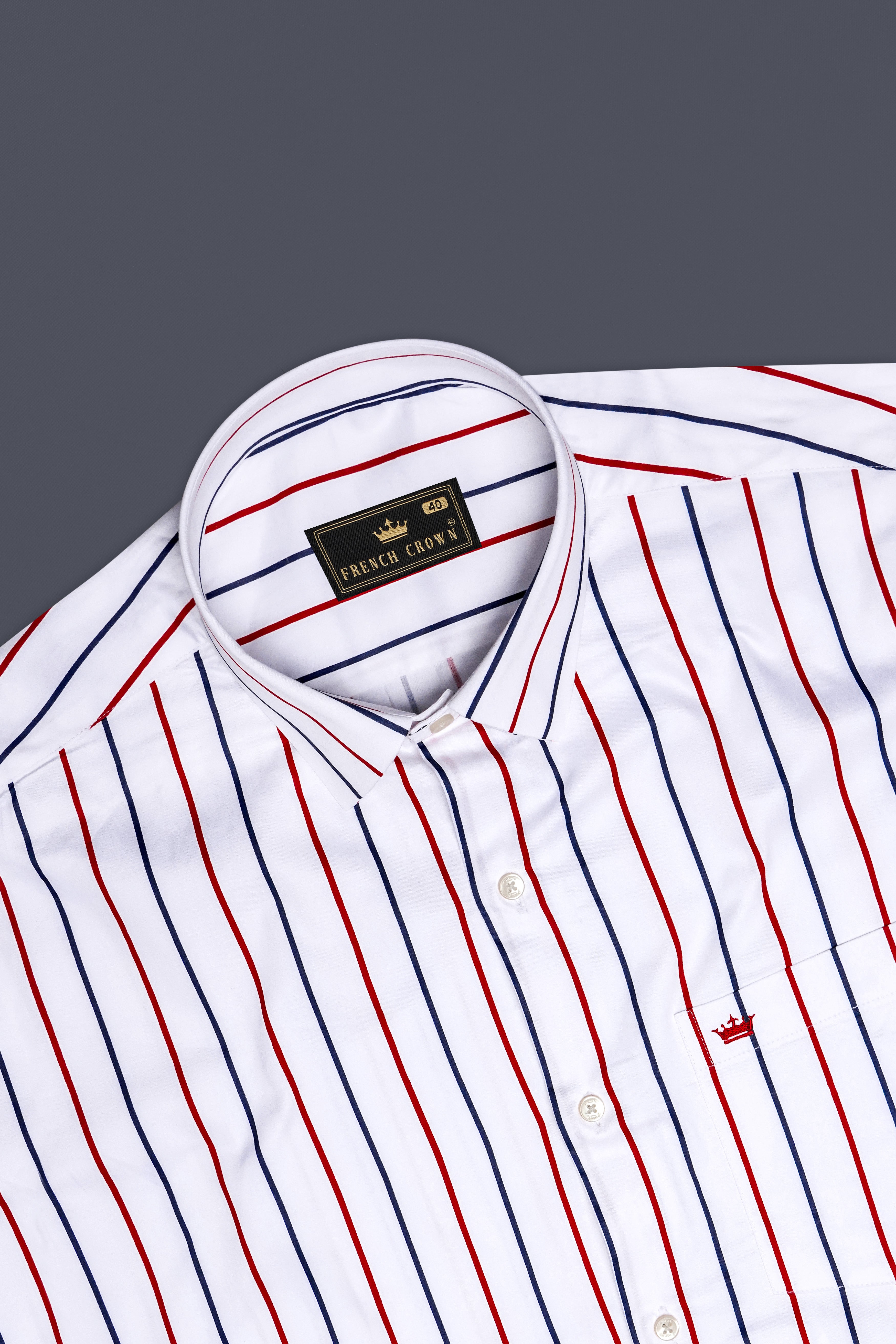 Triastra-Bright White And Crimson Red With Bunting Blue Striped Sheen Super Soft Premium Semi Formal Dress Shirt